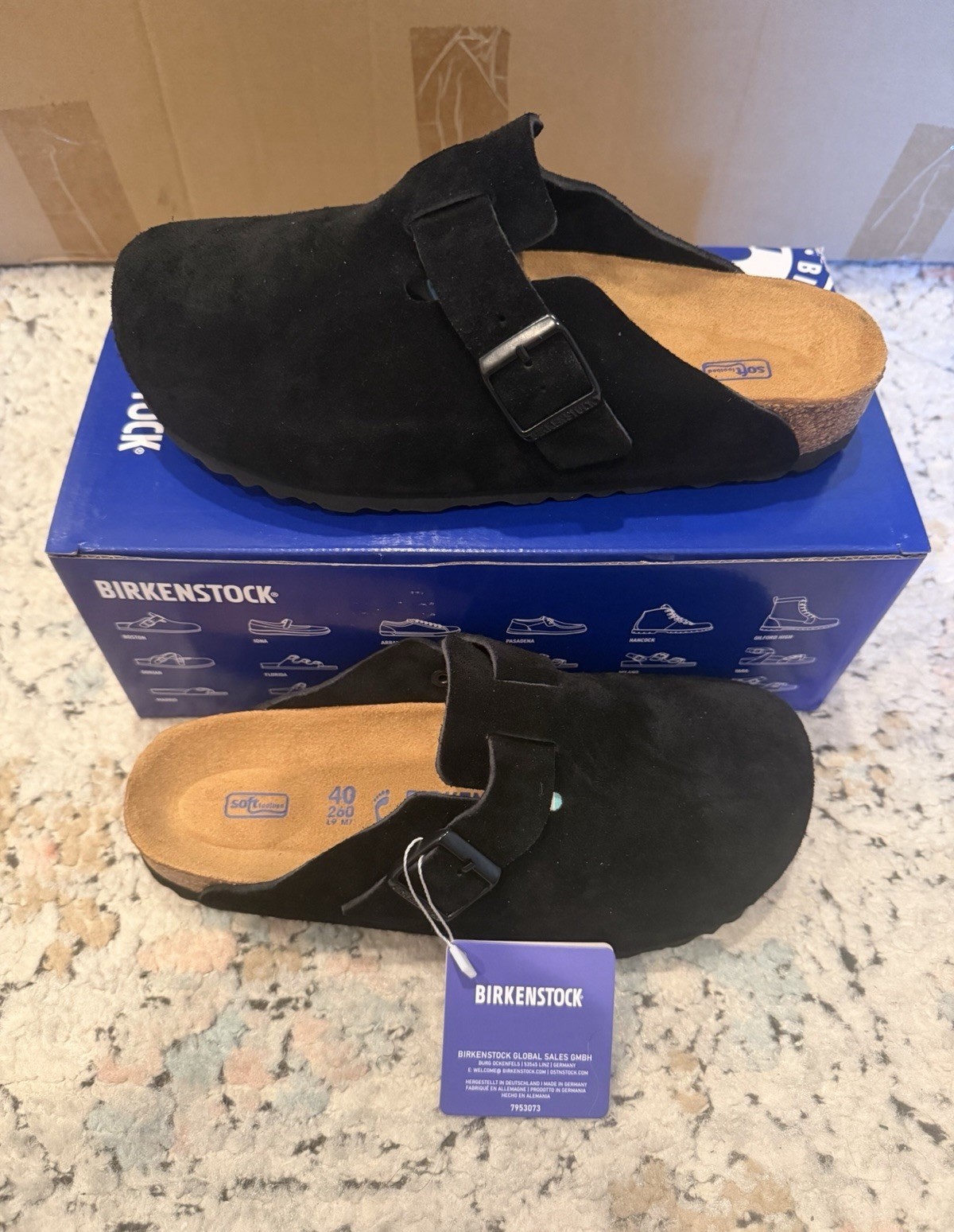 Birkenstock Boston Soft Footbed Black Suede Size 40