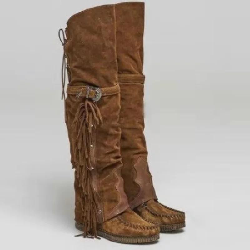 Fashion Bohemia Knee-length Women Boots Ethnic Personality High Boot Tassels Fau
