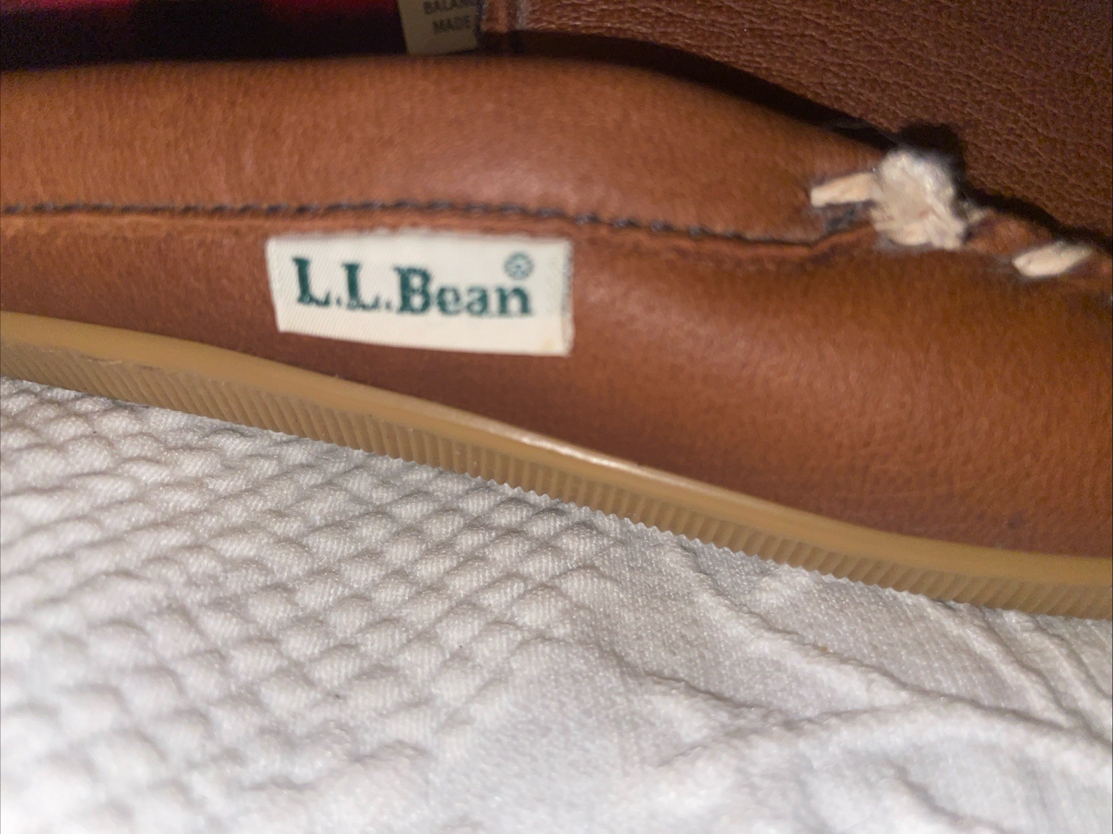 LL Bean Women’s Slippers 8M Brown Leather Buffalo Plaid Fleece Lined Slip On