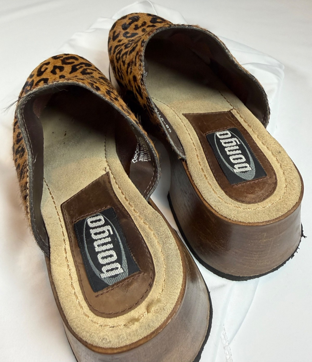 Womens 9 Bongo Leopard Platform Clog Mules Wood Slip On Shoes Y2K Vintage Rare