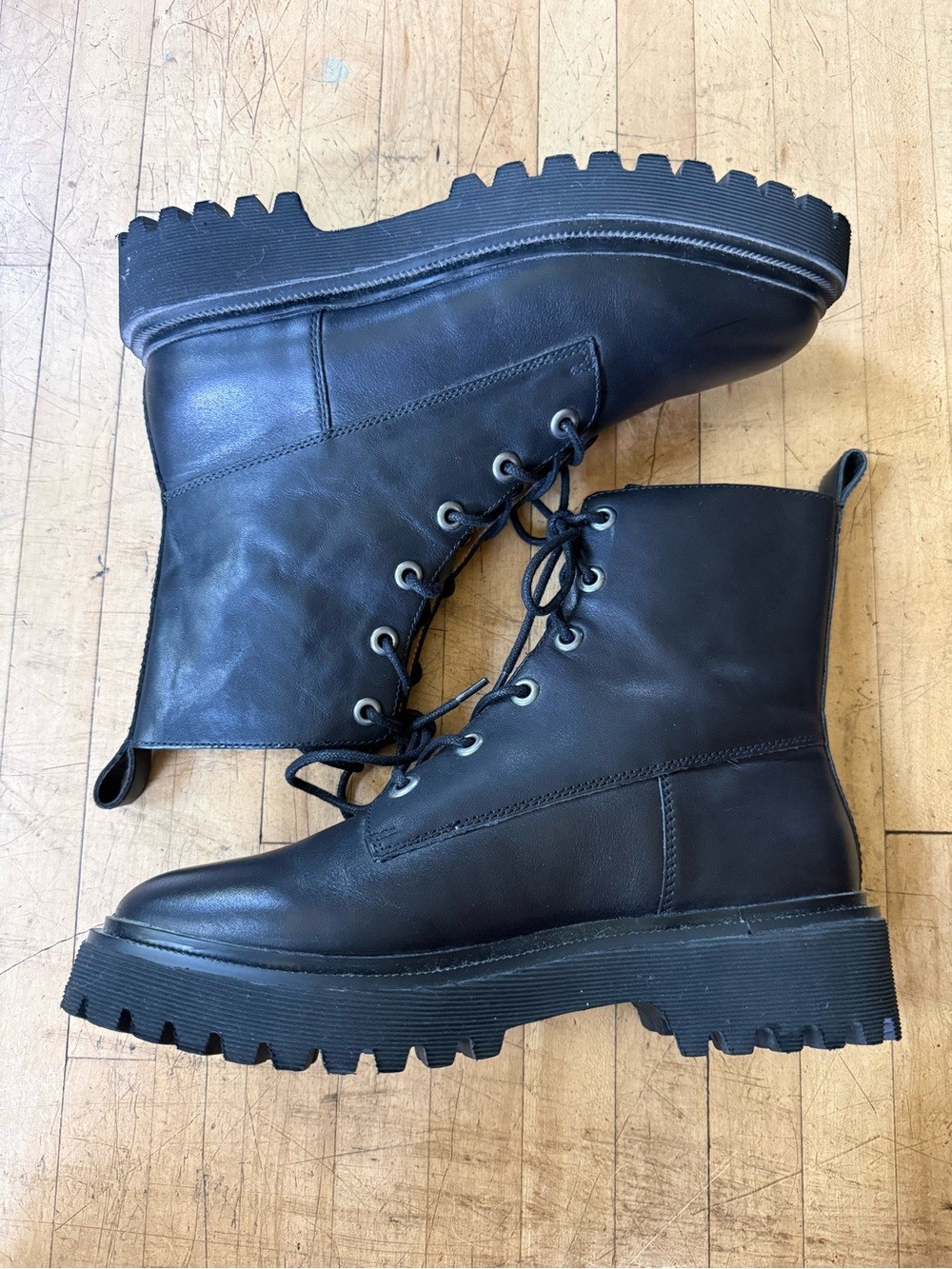 MADEWELL Black Leather Lace Up Combat Boots Rayna US 9.5