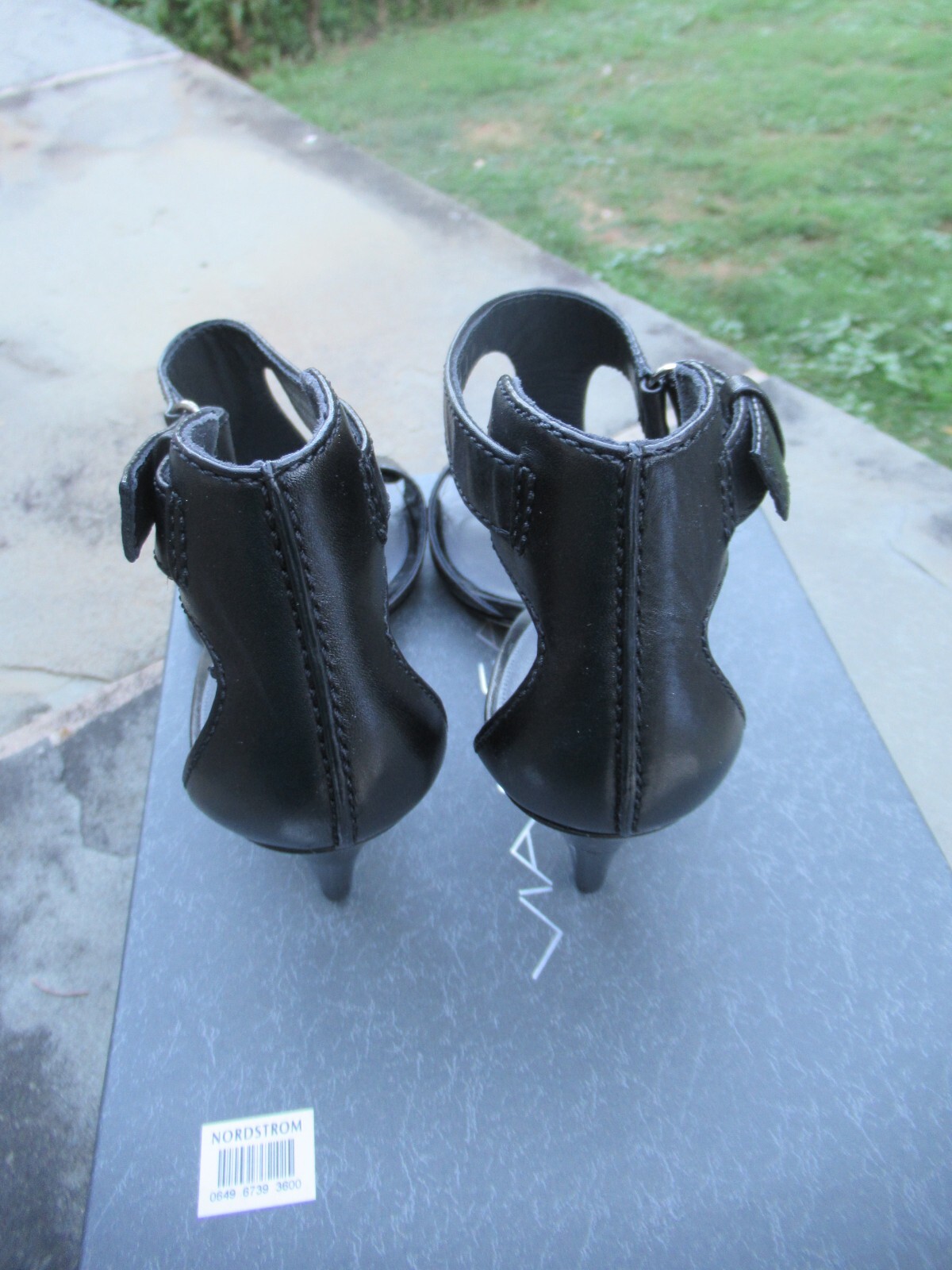 NIB Via Spiga V- Trina 2 Black Vachetta 3.25 in OpenToed Sandal Heels-7.5 M