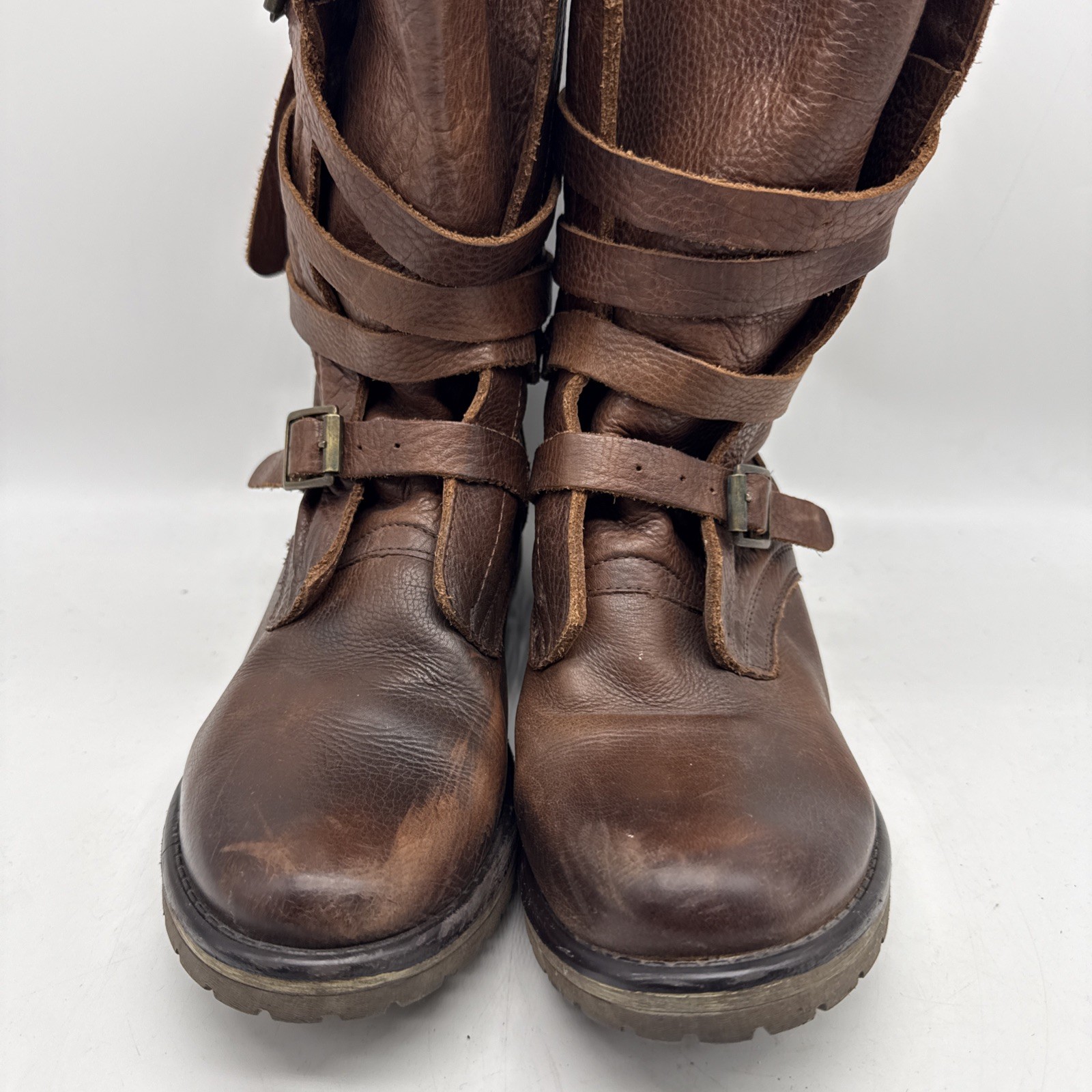 Steve Madden Combat Boots 8.5M Banddit Leather Moto Grunge Distress