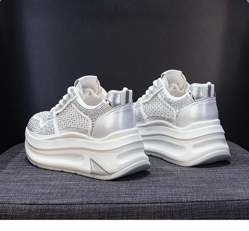 7cm Air Mesh Microfiber Leather Chunky Sneaker Shoes Women Platform Wedge Comfy