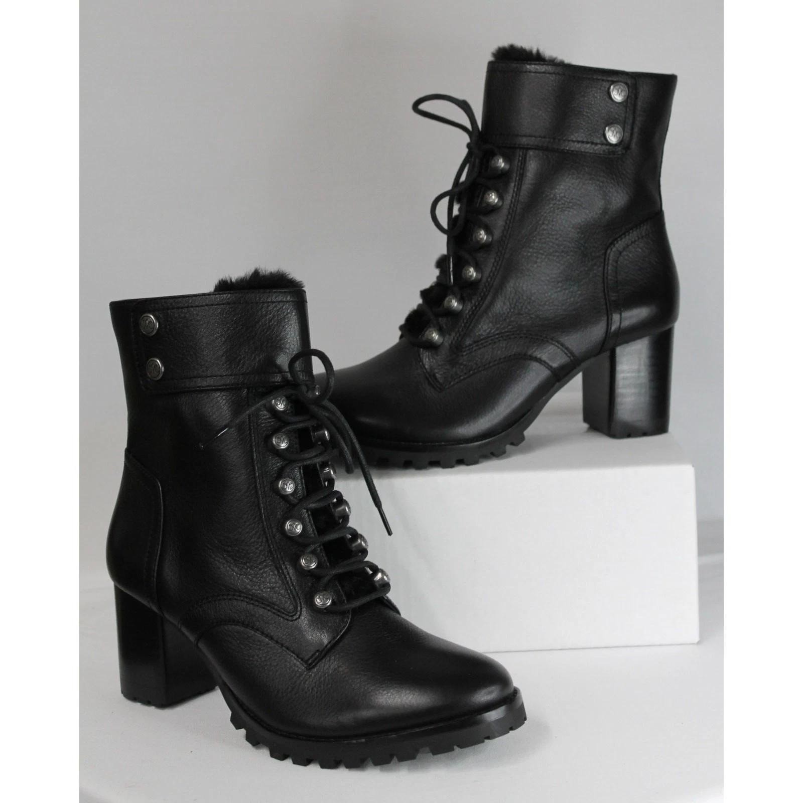 Johnston & Murphy Vivica Boots Women 8.5 Black New Faux Fur Lace Up Lug Sole