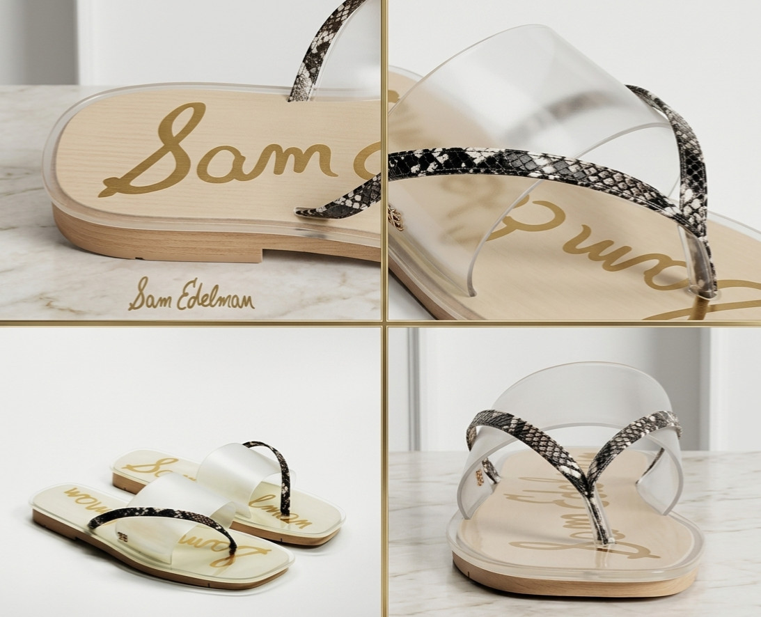 Sam Edelman Women’s Luciana Thong Slide Sandals Cream Snake Sz: 5.5, 6.5, 7, 9