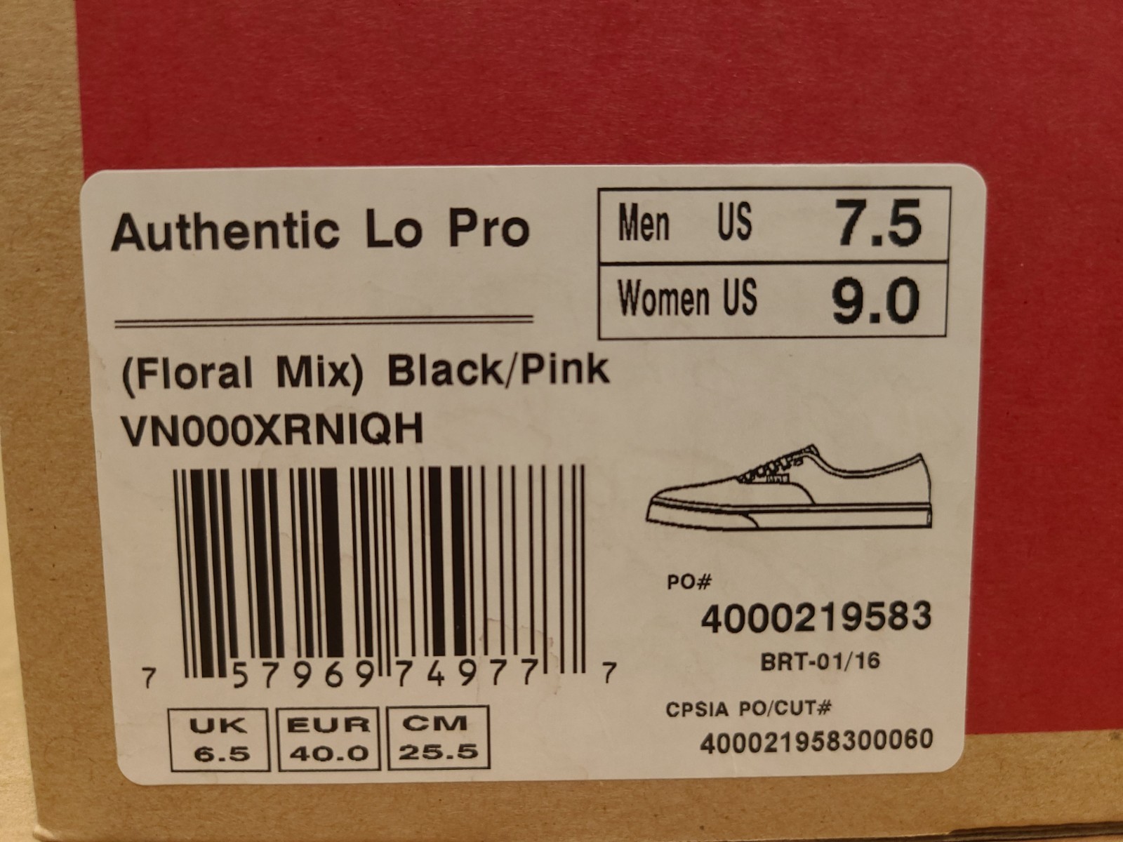 Womens Vans Authentic Lo Pro Size 9 Floral Mix/Black/Pink Sneakers Low Profile