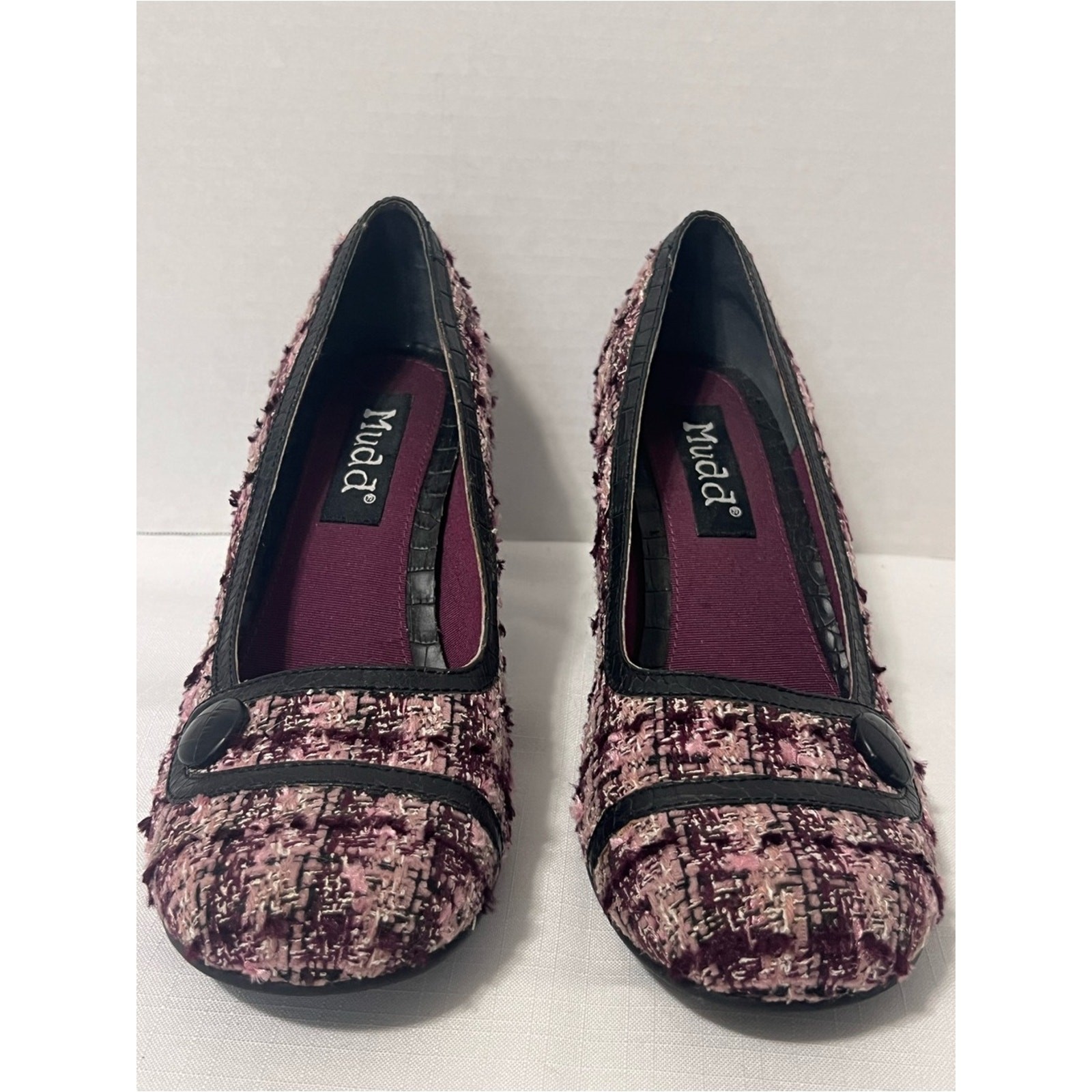 Vintage Mudd Y2K Rockabilly Goth Pink Tweed Mid Heel Pumps Retro Heels Size 9