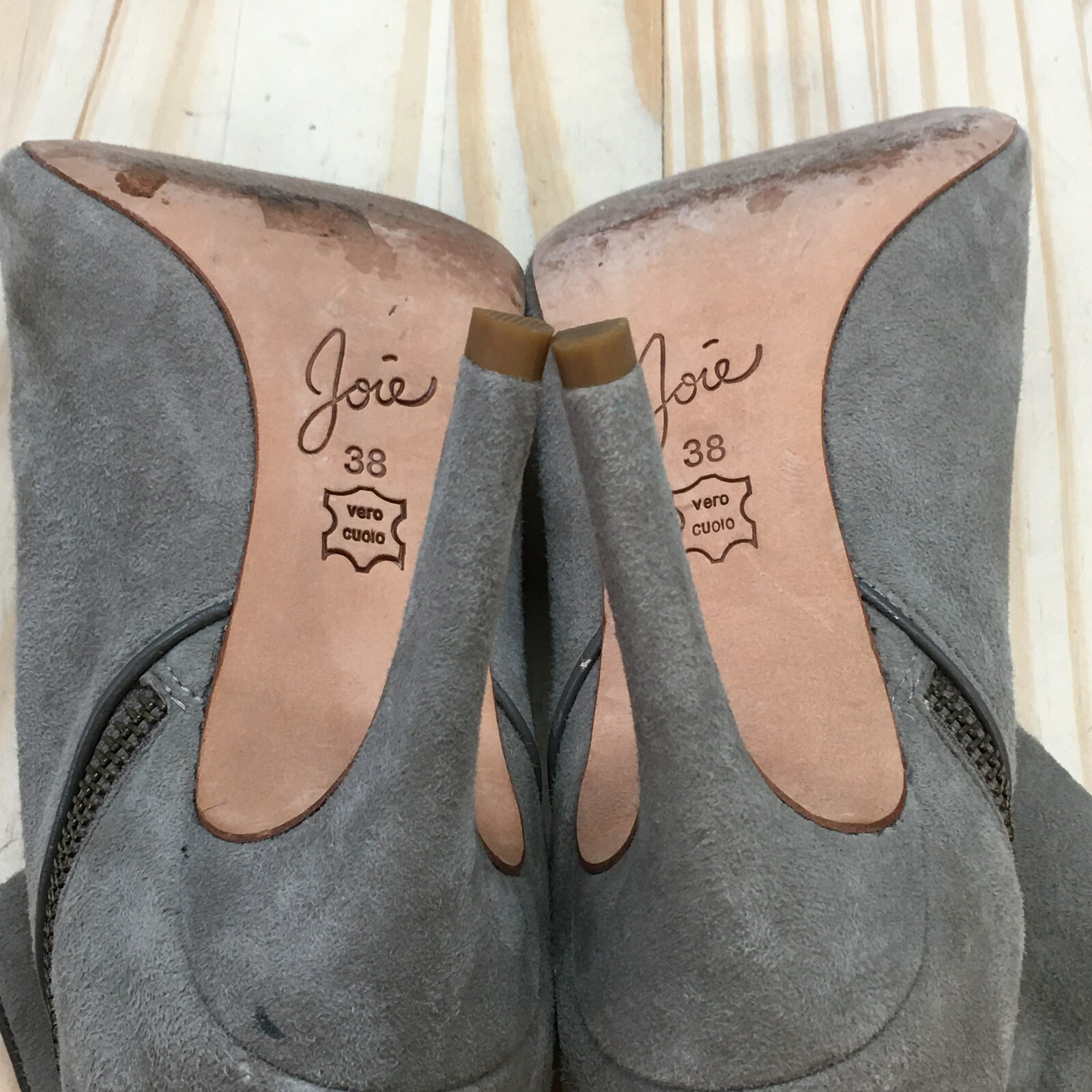 Joie Boots Womens 38 Ankle Booties Gray Suede Stiletto Heels Peep Toe Zip