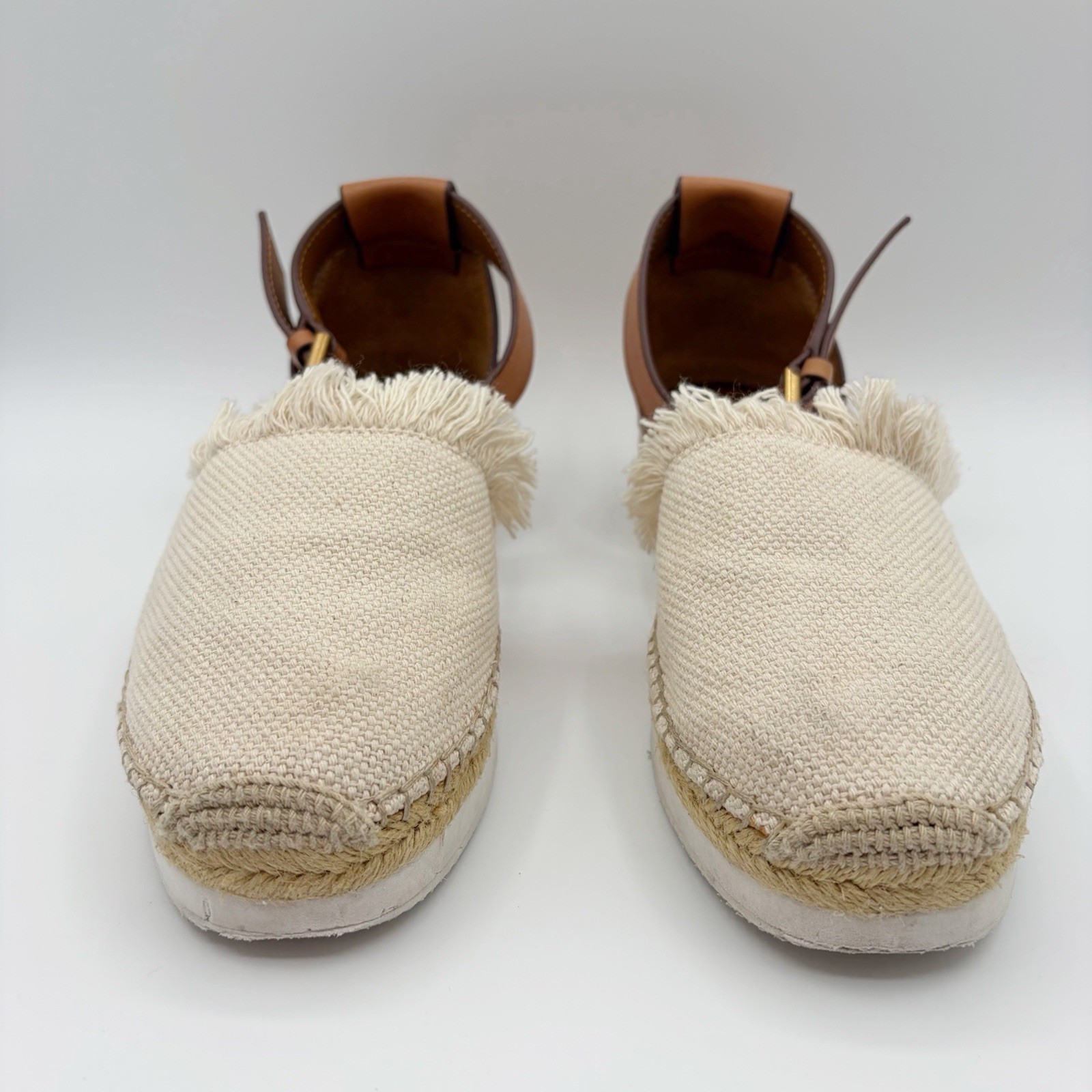 See by Chloe Glyn Espadrille Shoe Natural Tan Fringe Leather Calfskin 7.5 EU 38