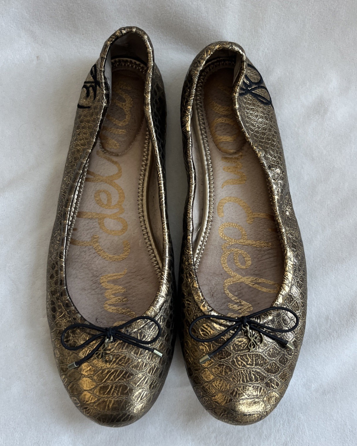 Sam Edelman Felicia Ballet Flats Gold Snake Print Slip On Shoes Womens 9.5