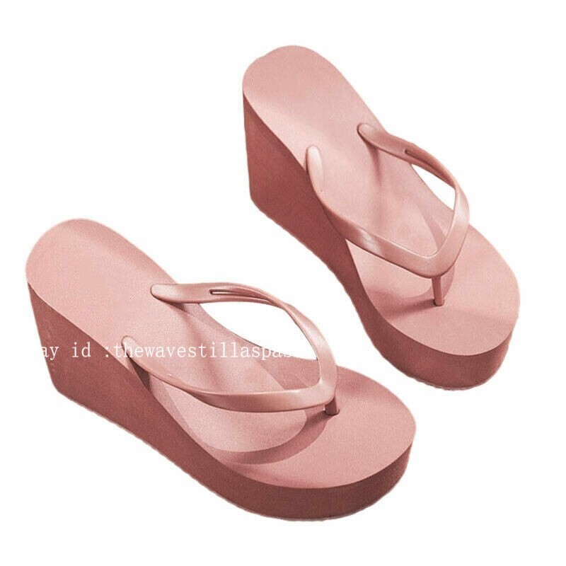 Womens Wedges Flip Flops Summer High Heels Sandals Platform Slippers Solid Shoes