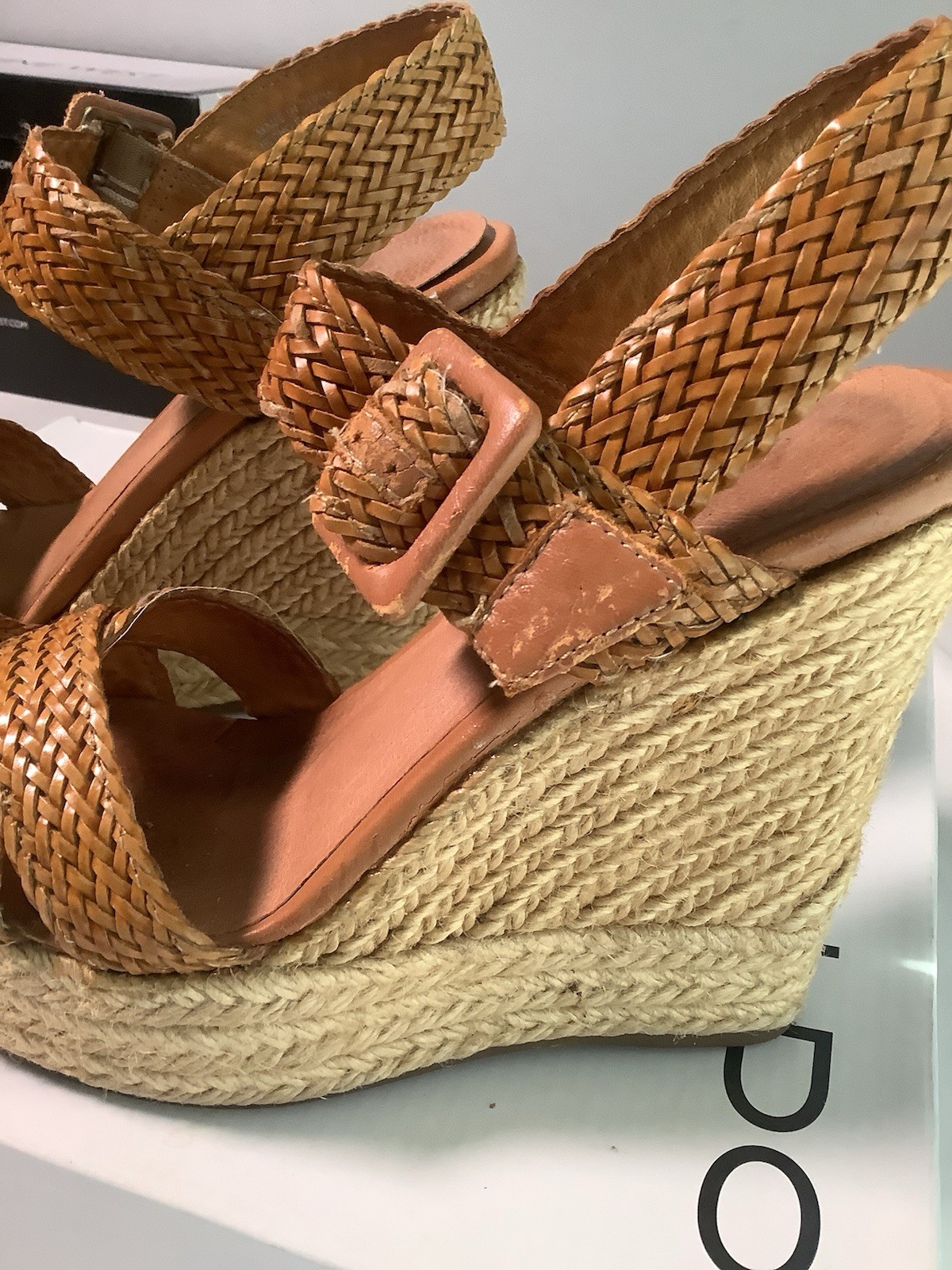 Aldo Wedge Platform Sandals Shoes Size 5.5 36b Tan With Box S2
