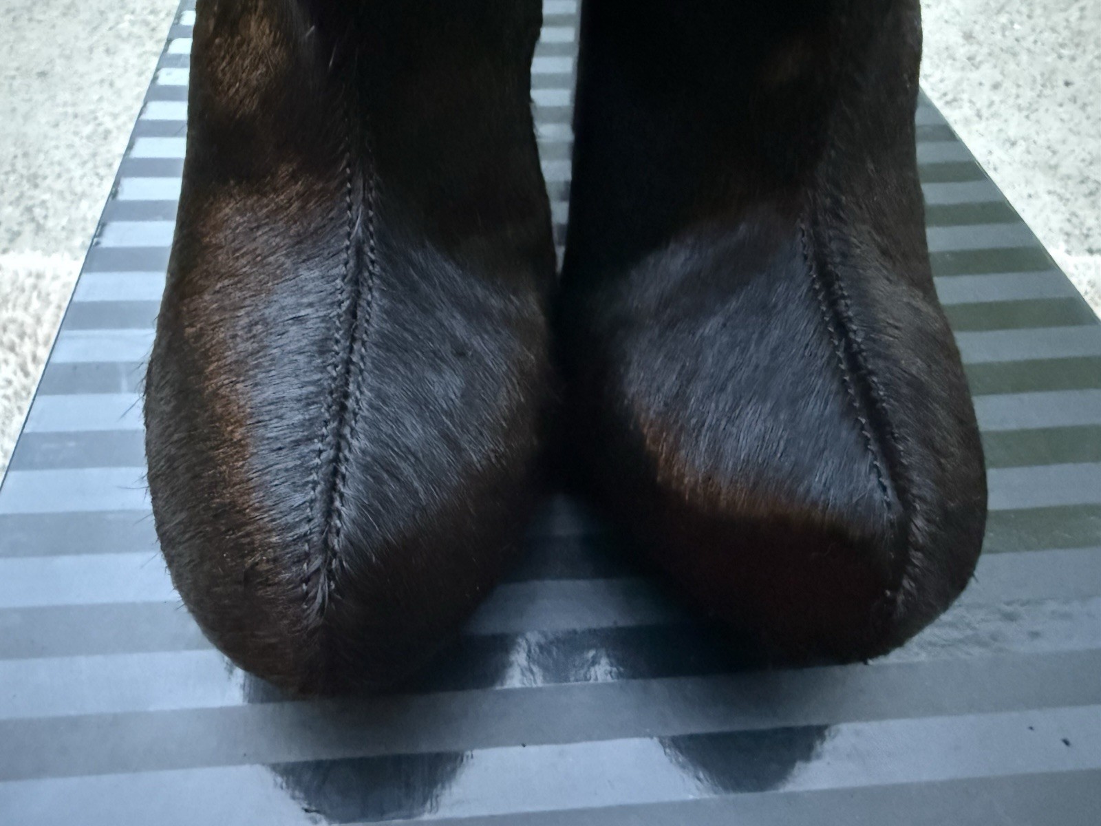 Angel Black Fur Ankle Bootie Round Toe Block Heel Zip Solid Size 9