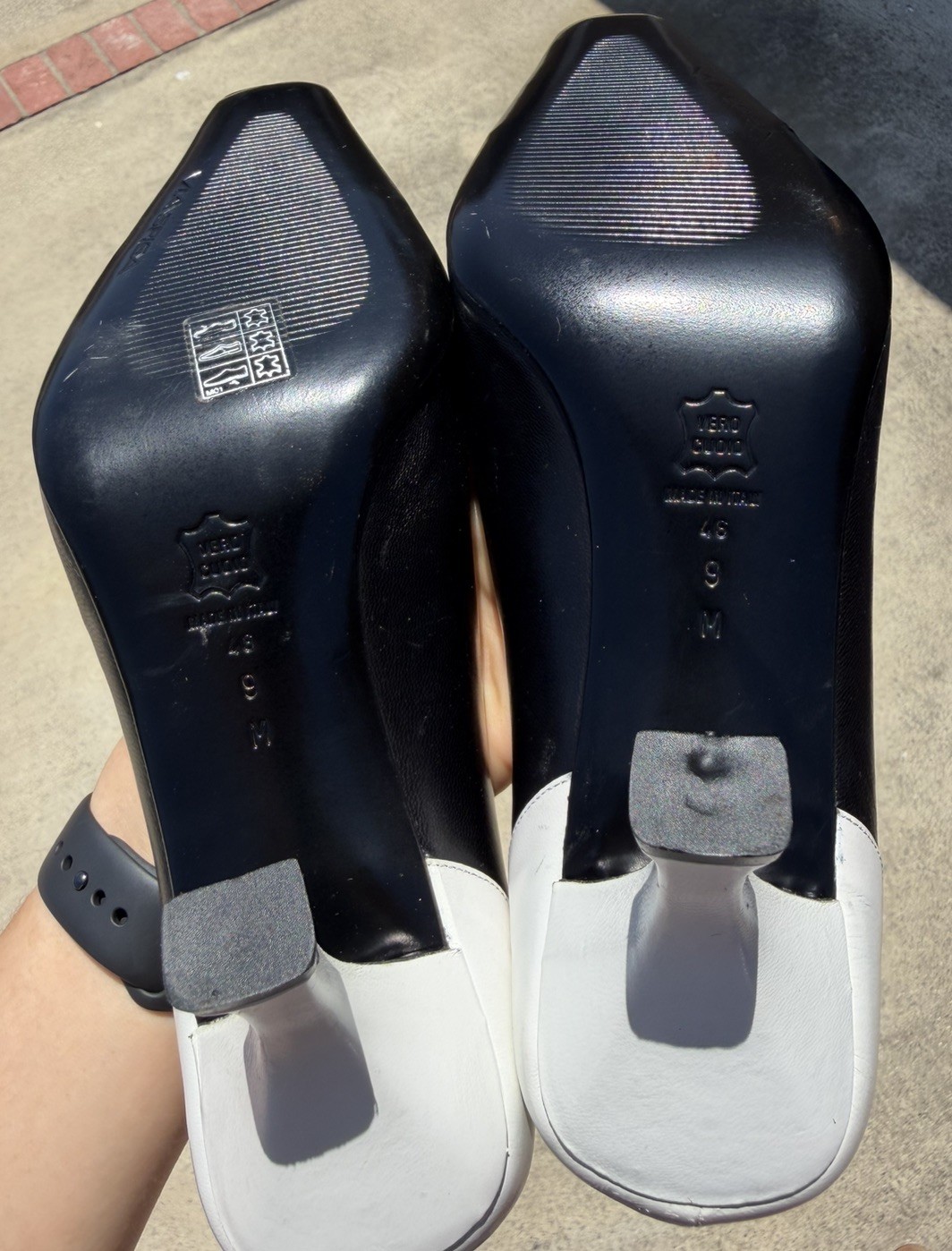 Via Spiga Pumps Women’s Size 9 M Shoes Mules Kitty Heels Leather Black & White