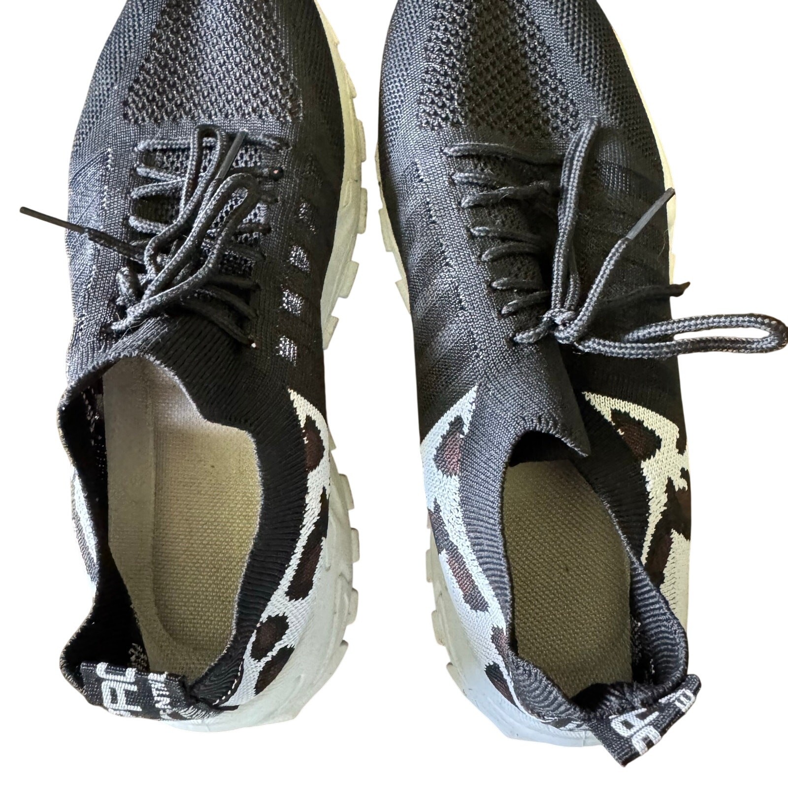 Women’s Chunky Knit Sneakers Black Animal Print EU 42/ US Women’s 10.5/11
