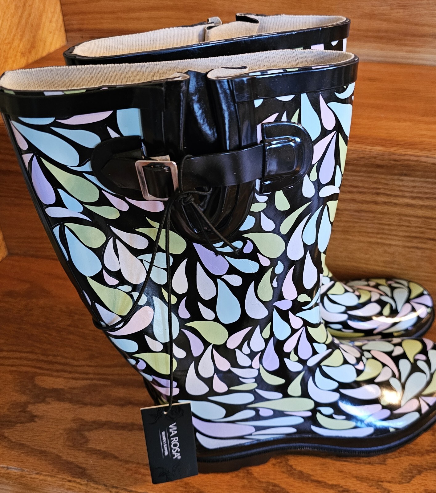 Via Rosa Womens Pull On Rain Boots Size 8 NWT Side Buckle Mid Calf