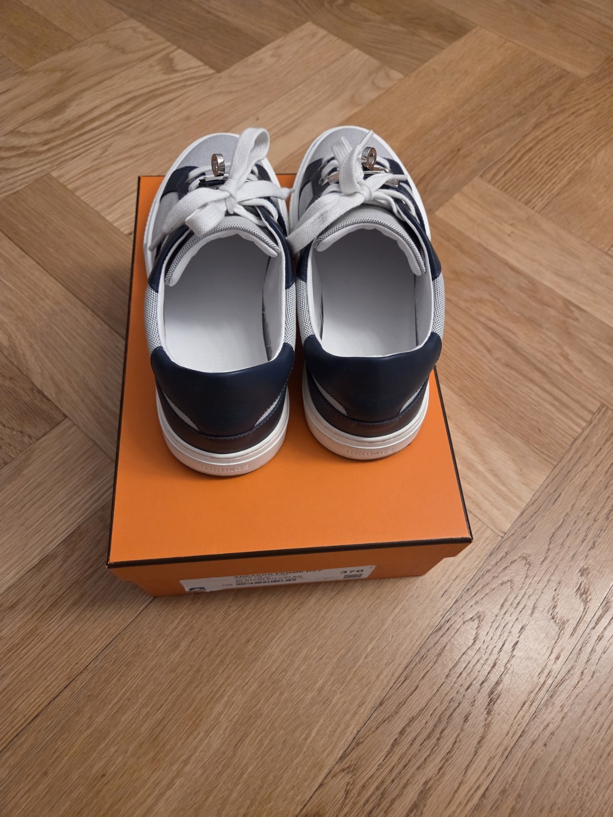 Authentic Hermès Day Sneakers in Bleu/Bleu Céleste featuring iconic Kelly Buckle