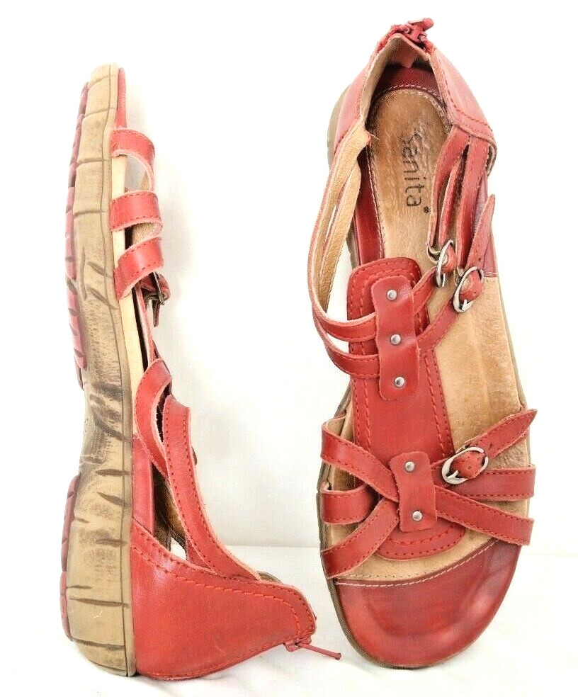 Sanita Red leather Strappy gladiator Studded Sandals shoes EU 42 Women’s US 11.5
