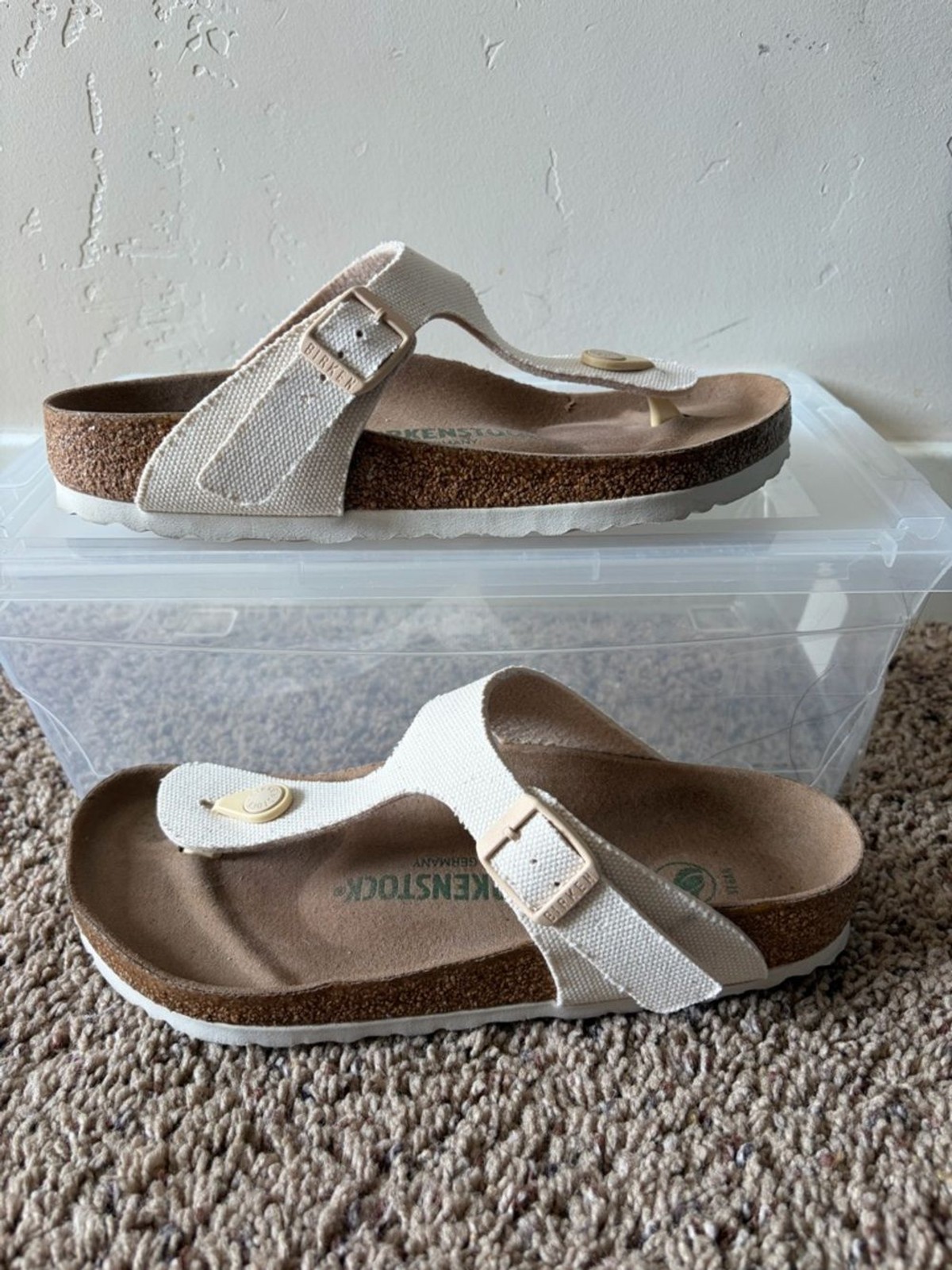 Birkenstock Gizeh Vegan Textile Sandals, Vegan Canvas Eggshell Sz 37 EU / 6-6.5
