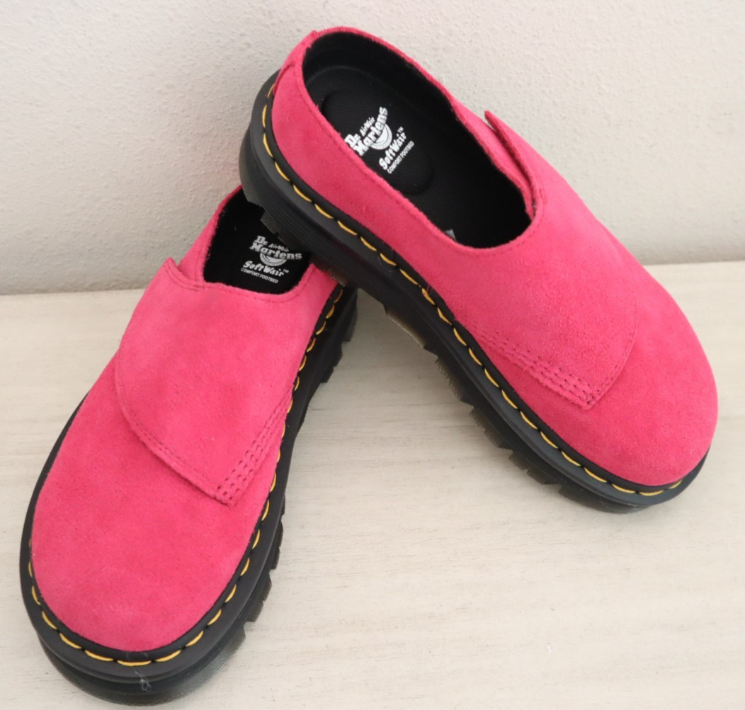 Dr. Martens Women’s Sz 7 Fuchsia Pink Bronx Suede Zebzag AnyWair Mules $130