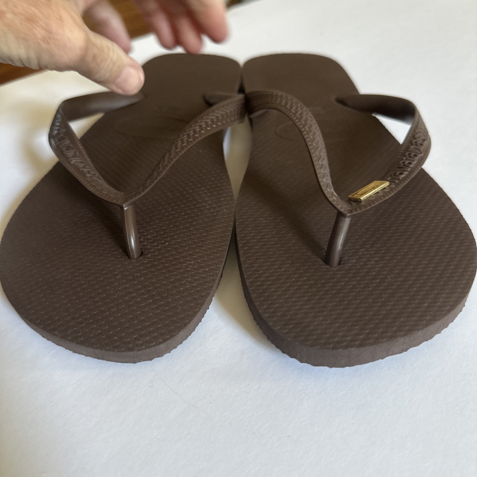 Brown Havaianas With Metal Logo Mens 11/12 NWOT