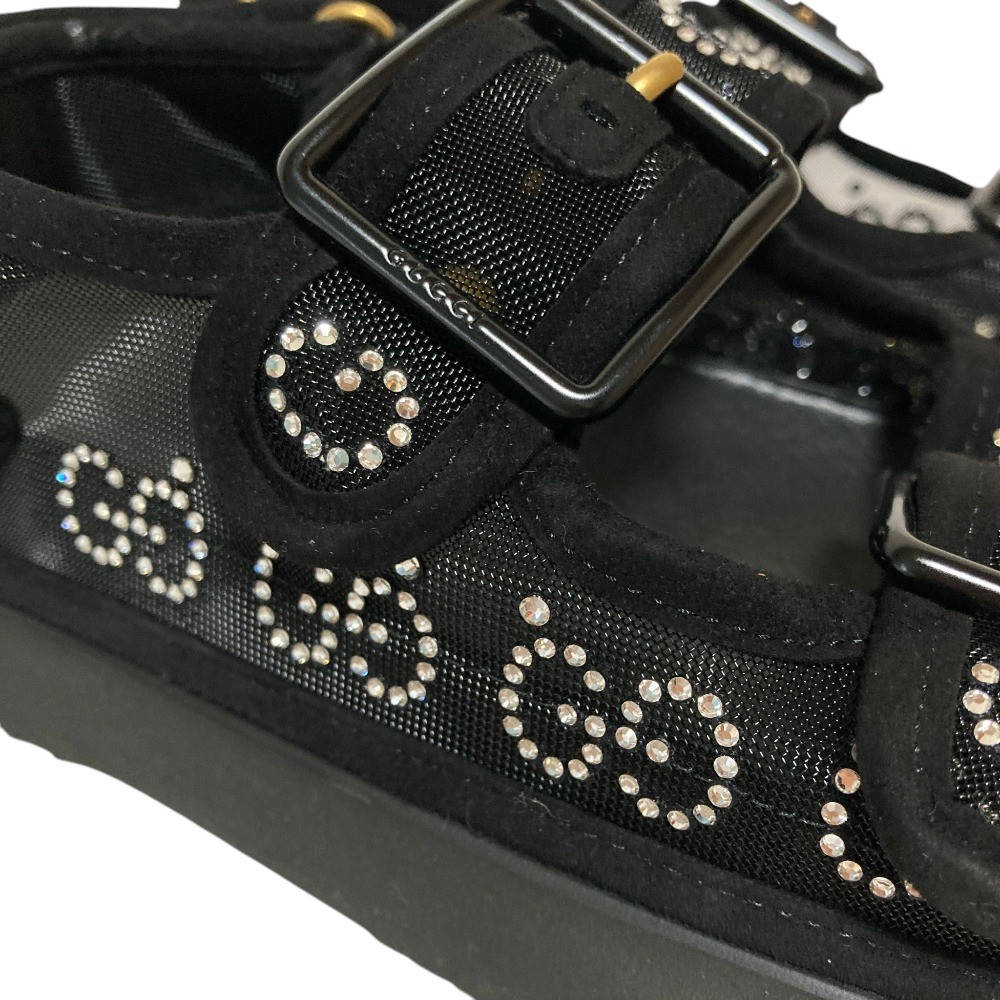 GUCCI GG Logo Crystal Platform Sandals 701158, Size 35 Black Women USED