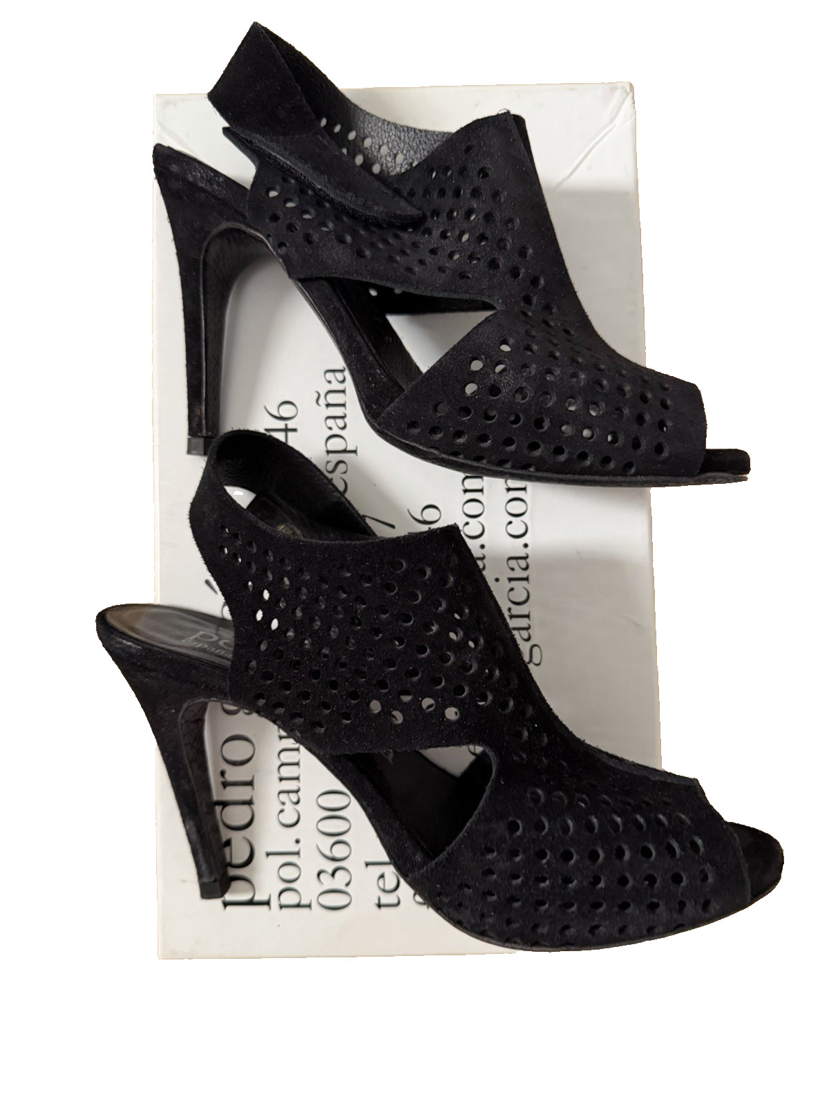 PEDRO GARCIA Samana Perforated Suede Stilleto Sandals Size 38.5 Made in SPAIN