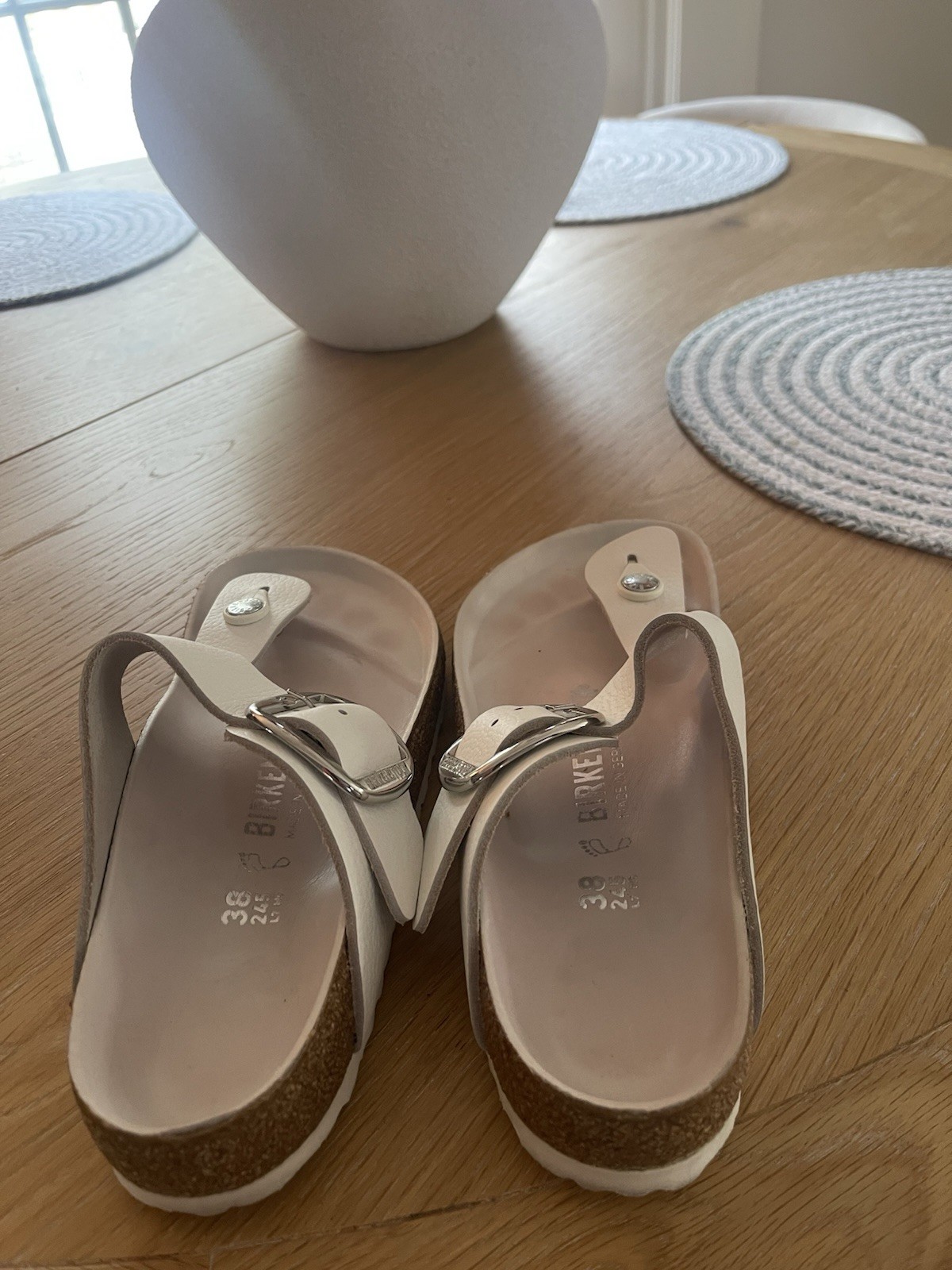 Birkenstock Big Buckle T-strap White sandal. Womens Size 38/ 7 Or 7 1/2 US
