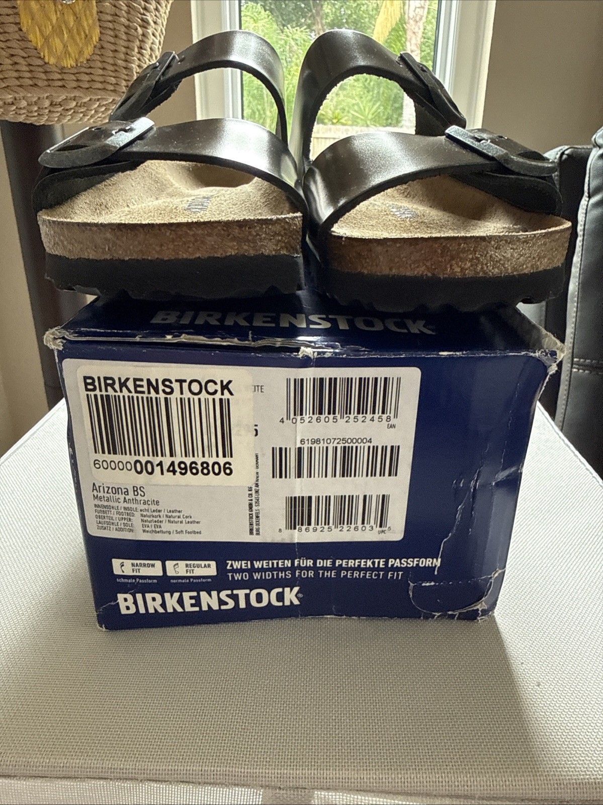 Birkenstock Arizona Metallic Anthracite Leather Soft Footbed Sandals EU 38R US8