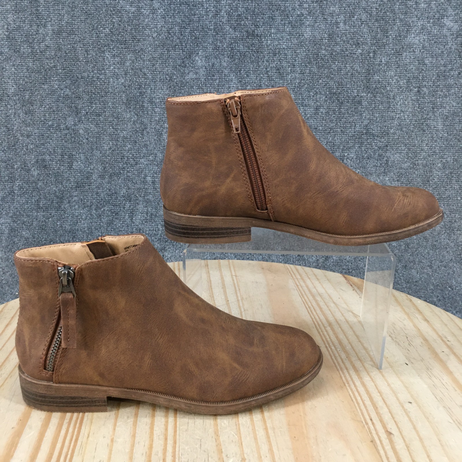 Time And Tru Ankle Boots Womens 7 Side Zip Casual Low Heels Round Toe Brown