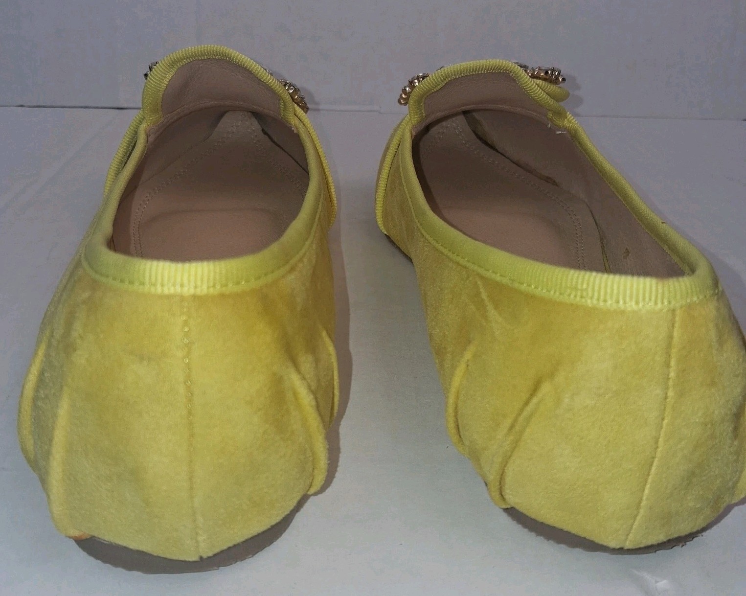 Chase & Chloe Ballet Flats James Yellow Faux Suede Rhinestone Buckle Women 10