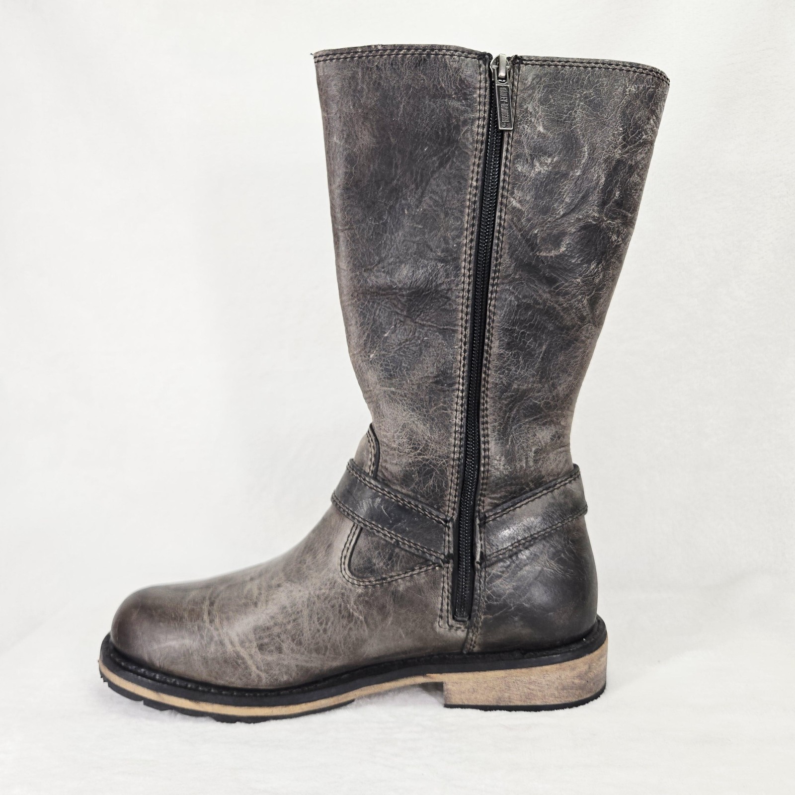 Harley Davidson Boots Womens 9.5 Gray Salley Harness Biker Motorcycle Side Zip