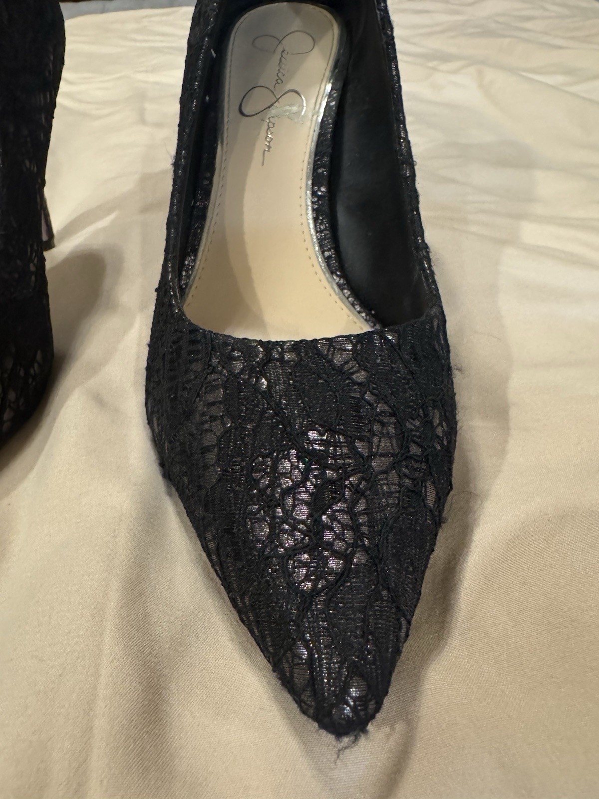 Jessica Simpson Women’s Black Lace Floral Pointed Toe Stiletto Pumps US 8.5