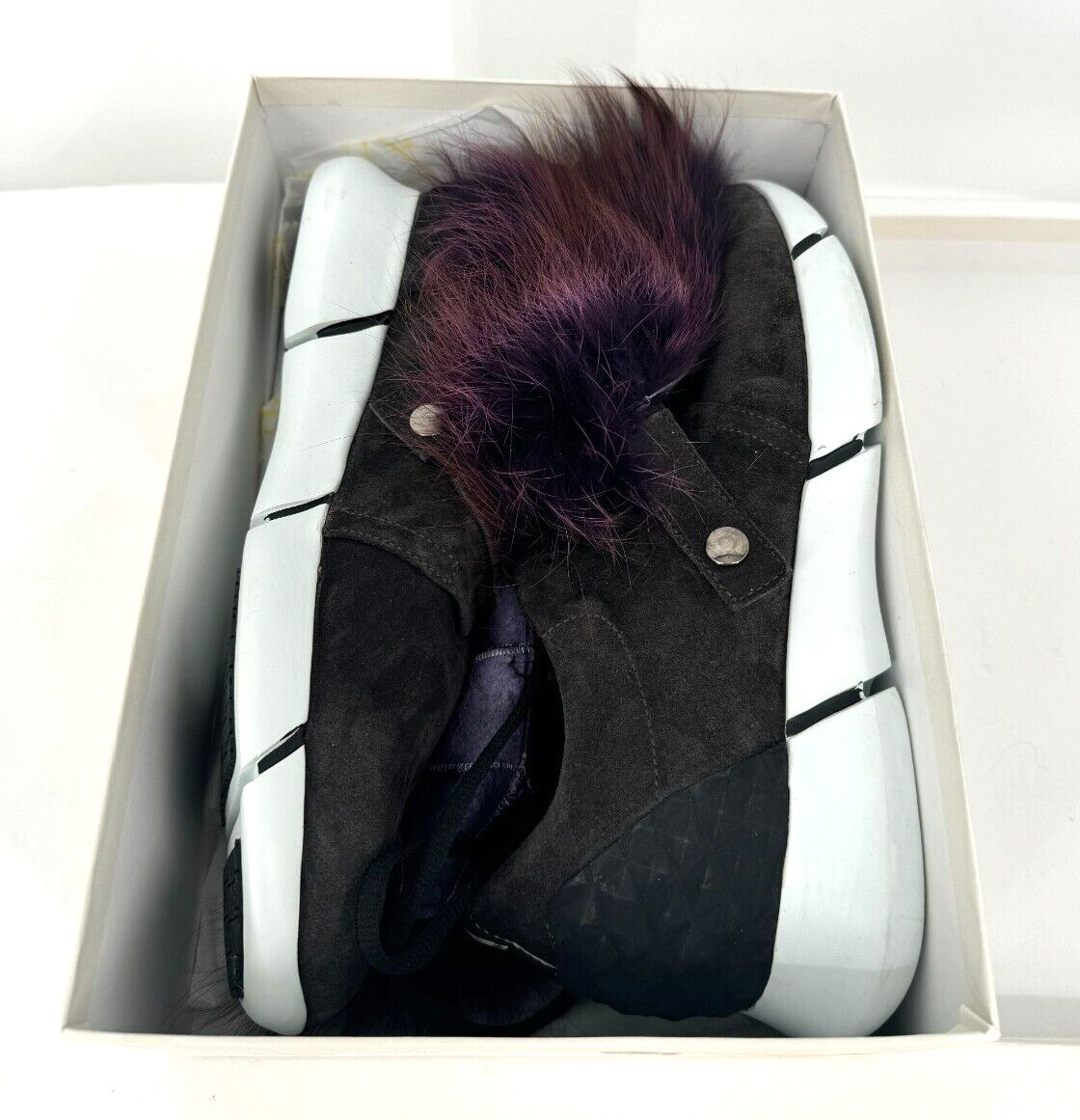 $550 Elena lachi Earth Brown Leather Suede Genuine Fox Fur Sneakers Shoes Sz 40