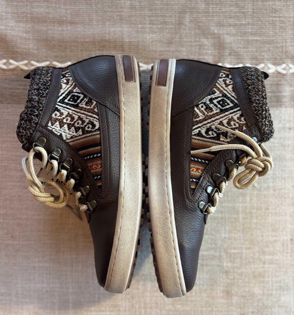 Inkkas Brown Vegan Leather Camping Boot Peruvian Print Knitted Wmn 10 EU 41 NWB