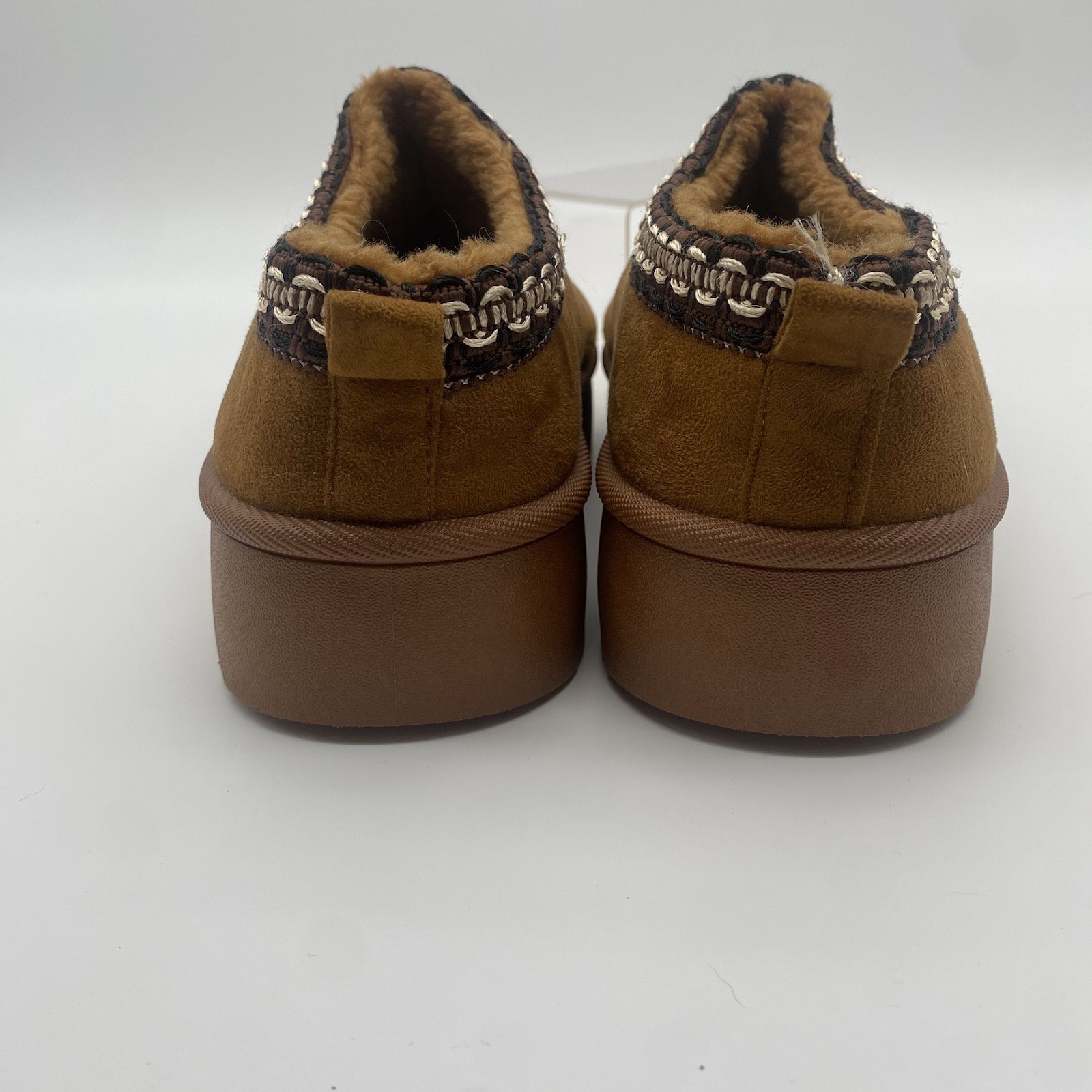 Halston Womens Slip-On Mules Cognac Faux Suede Size 7 Warm Winter Platform Slip