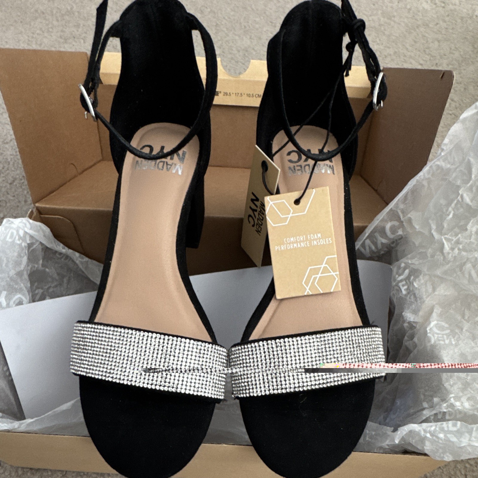 Madden NYC Black Rhinestone Ankle Strap Sandals Buckle Comfort Foam US 6