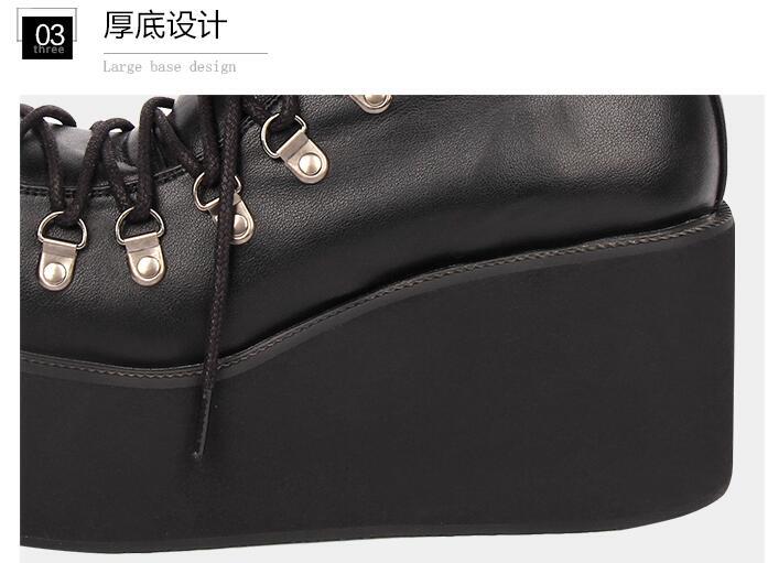 Women’s Punk Gothic Square Toe Lace Up Platform Shoes Rivet Fashion Casual Retro