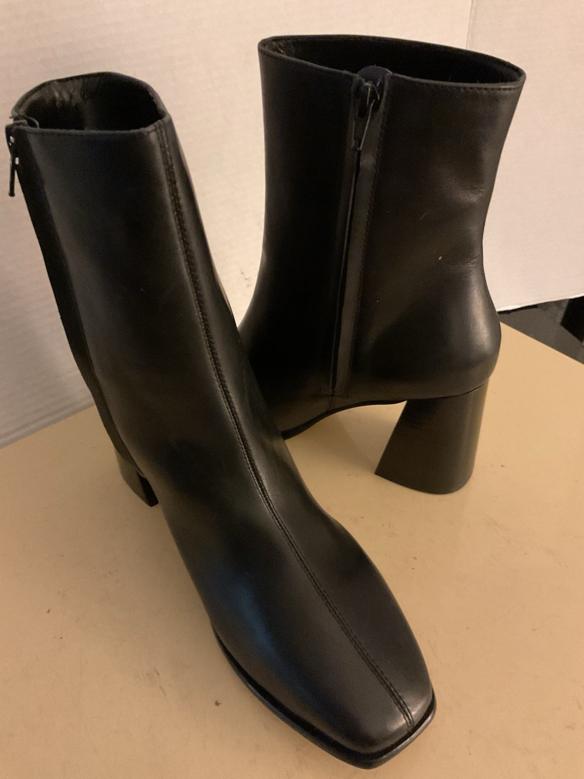 Jatarea Women Black Leather Chelsea Heel Boots US 11 Euro 42 UK 9