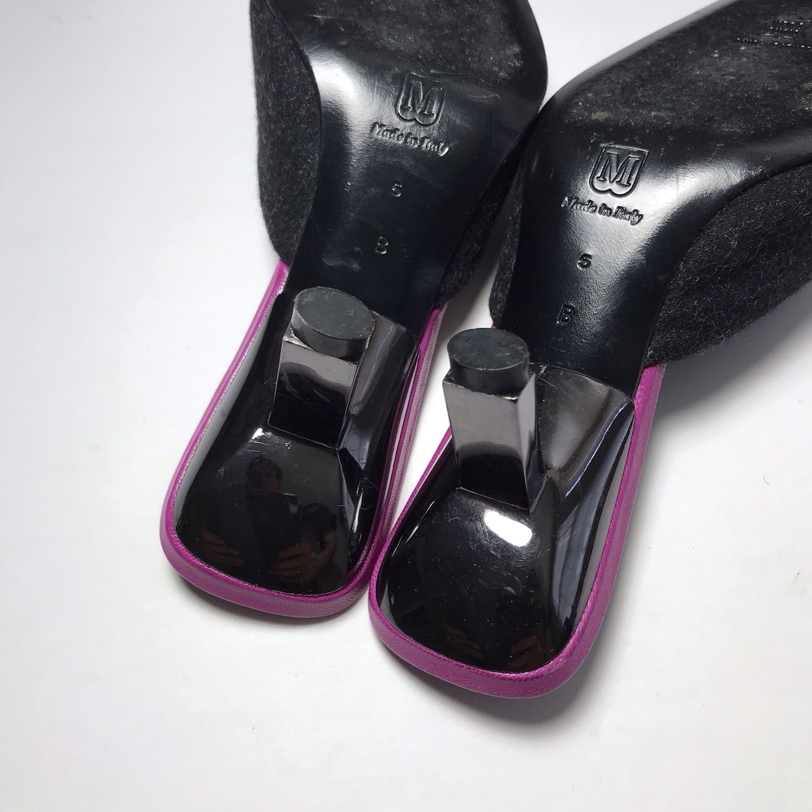 Bruno Magli Y2K Vtg Floral Embroidered Art Deco Heel Gray Wool Kitten Mules 5