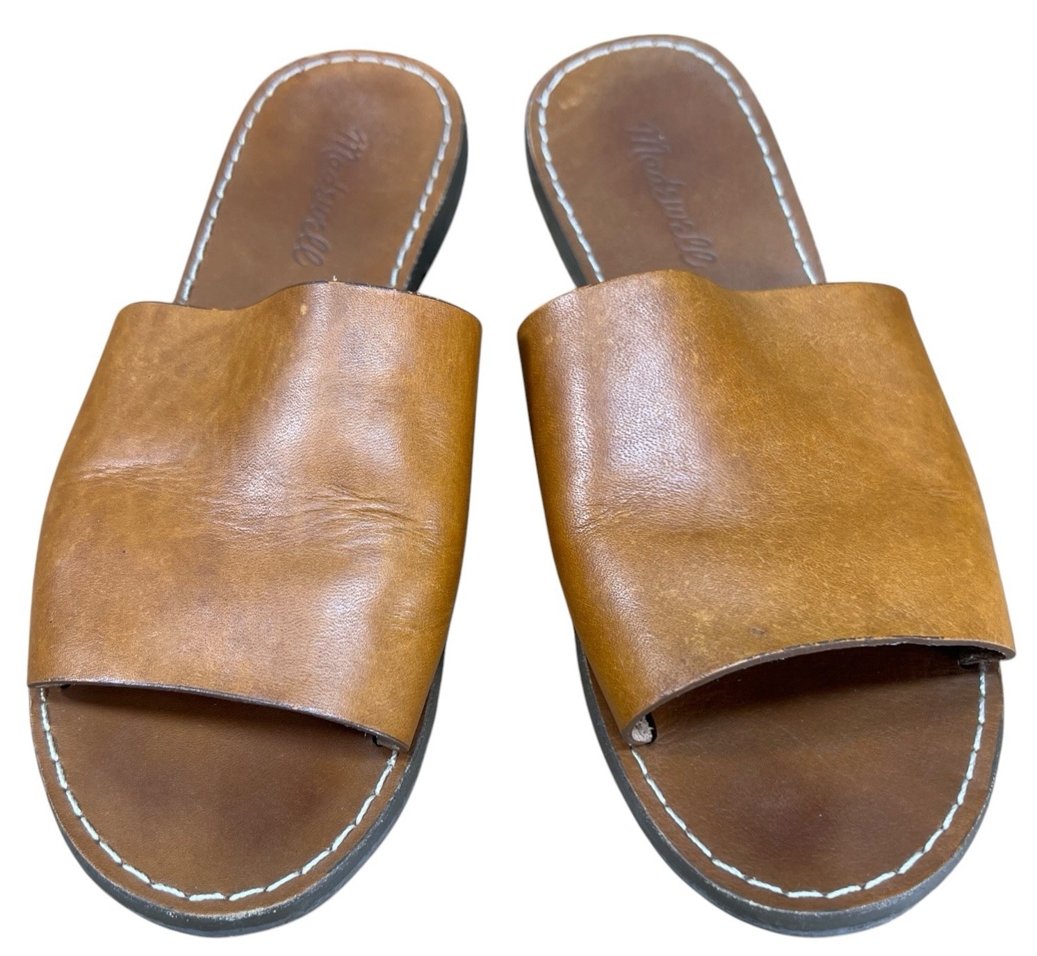 Madewell The Boardwalk Post Slide Sandals Brown Leather Slide Boho Size 7 M