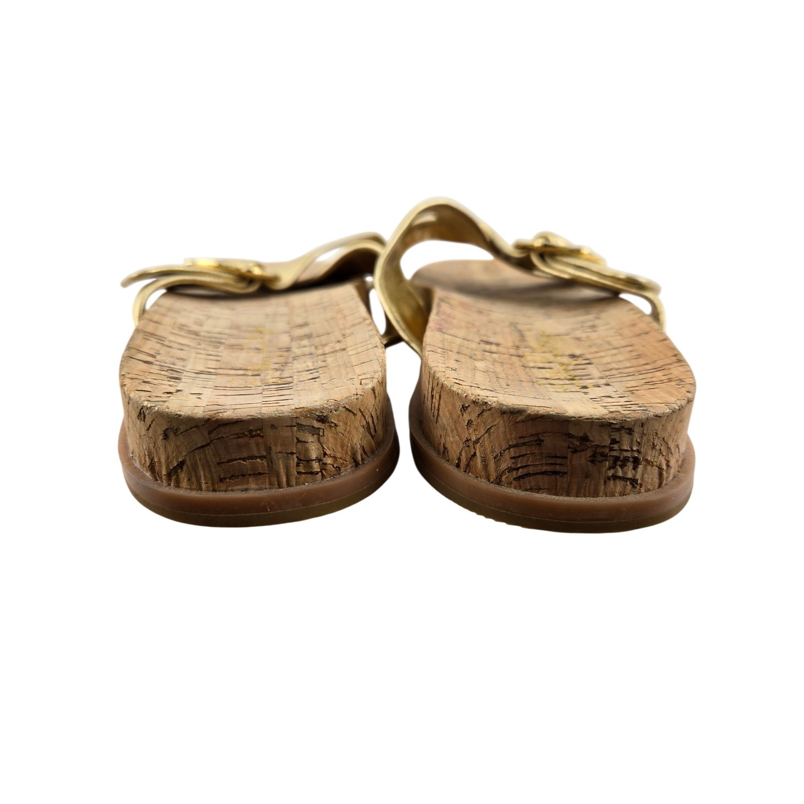 Lilly Pulitzer Bayshore Gold Metallic Leather Cork Slide Sandals Buckle 10 M