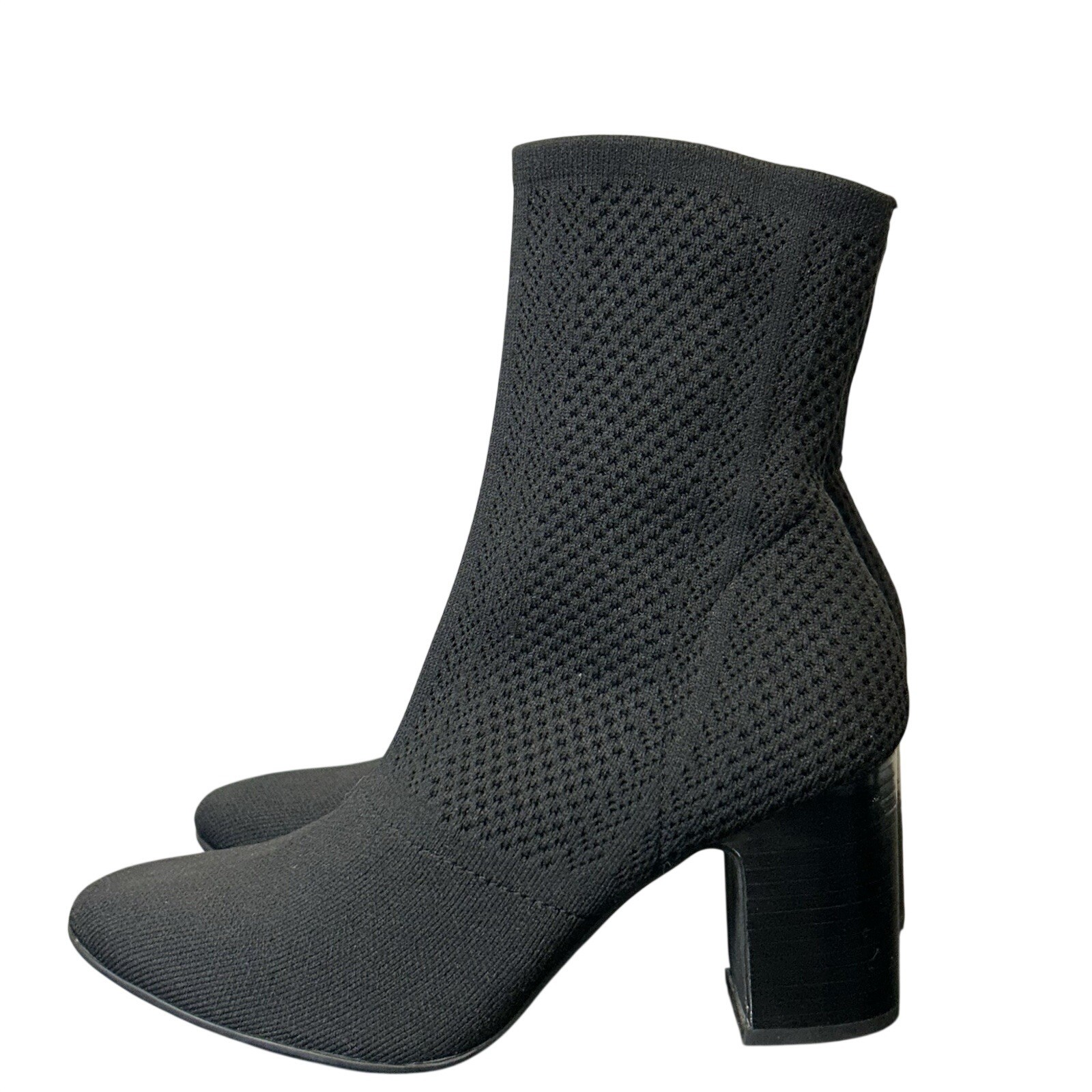 Børn Meggs Black Knit Sock Booties – Block Heel Ankle Boots – Size 7.5M Comfort