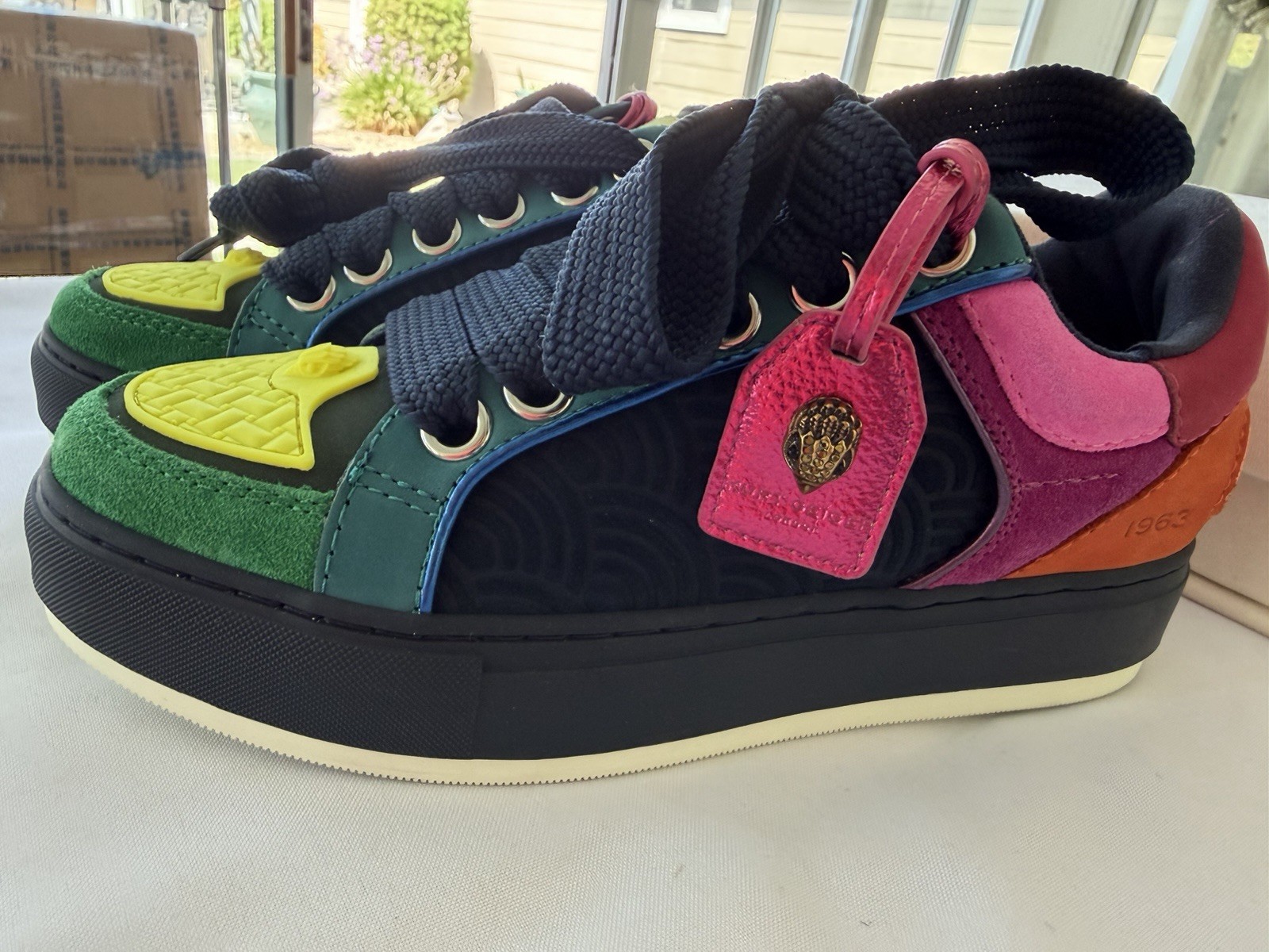 Kurt Geiger London Southbank Tag sneakers Vibrant Color Suede W Charm Size 38.5