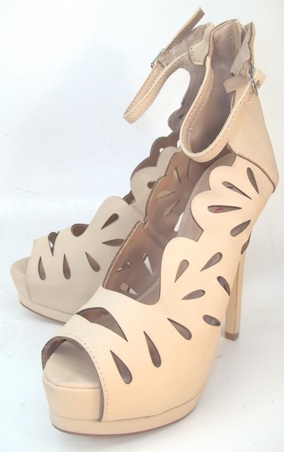 Just Fab Womens Shoes Heels Platforms REGINA US 7 Beige Cut Outs Strap 2415