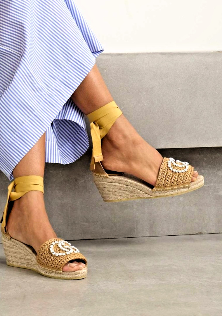 Gucci Marmont Double GG Espadrilles Platform Crystal Ribbon UK 4 US 7 37 17623E