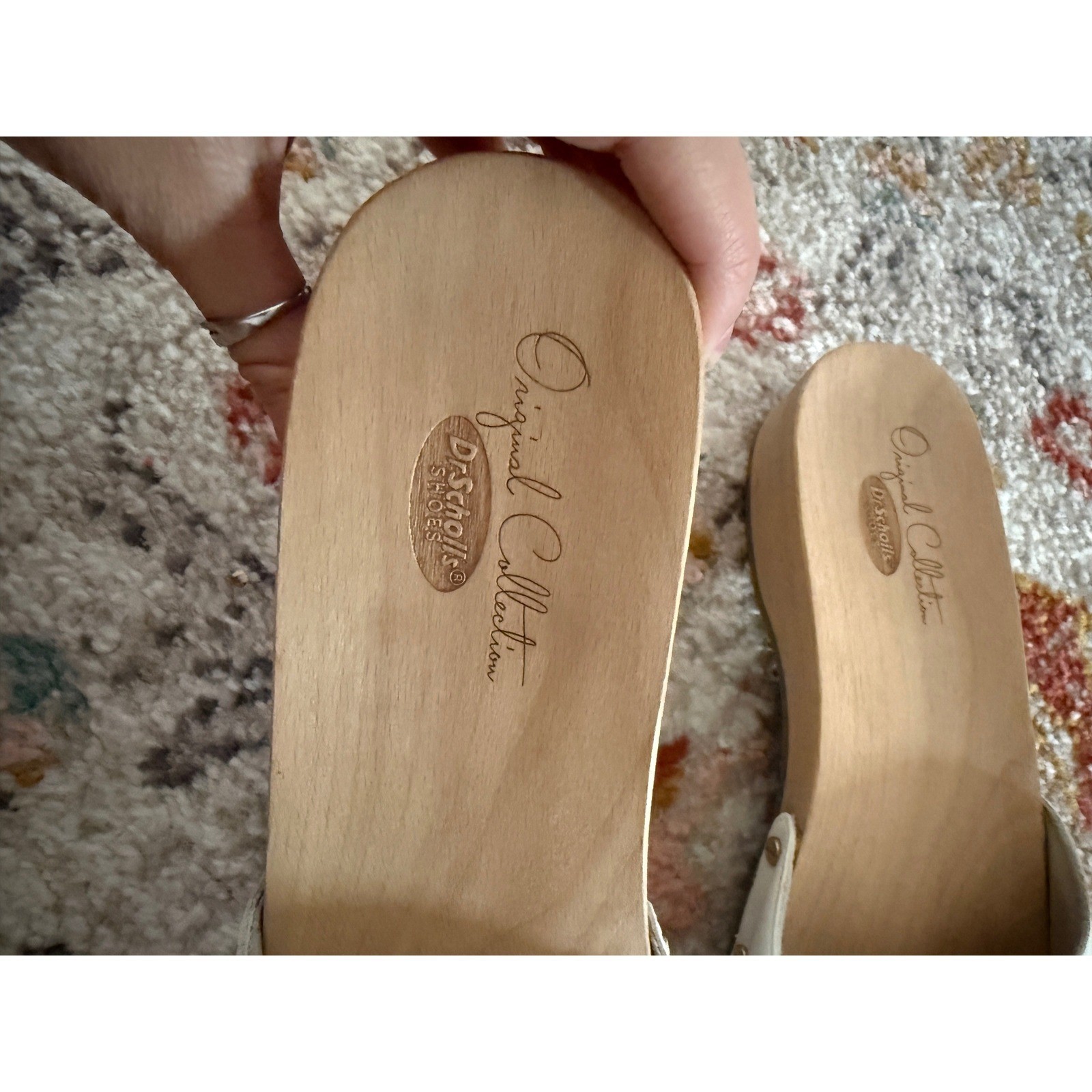 Dr. Scholls Original Collection White Leather Wood Sole Slide Sandals Size 9M