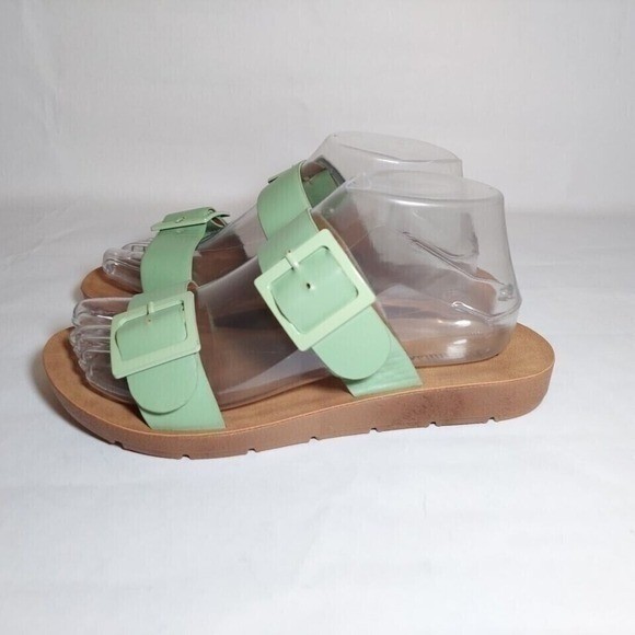 Olivia Miller Sandals Women 8 Mint Resort Woven Double Buckle Platform Slides