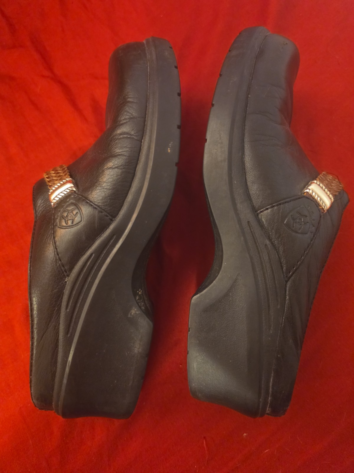 Ariana Black Leather Clogs W/Brown Braided Strap. US Size 8B.